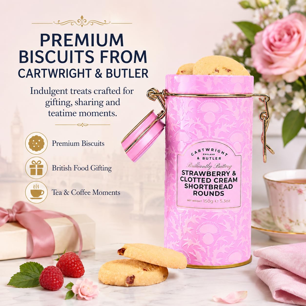 Cartwright & Butler Strawberry & Clotted Cream Shortbread Tin - 150g 7