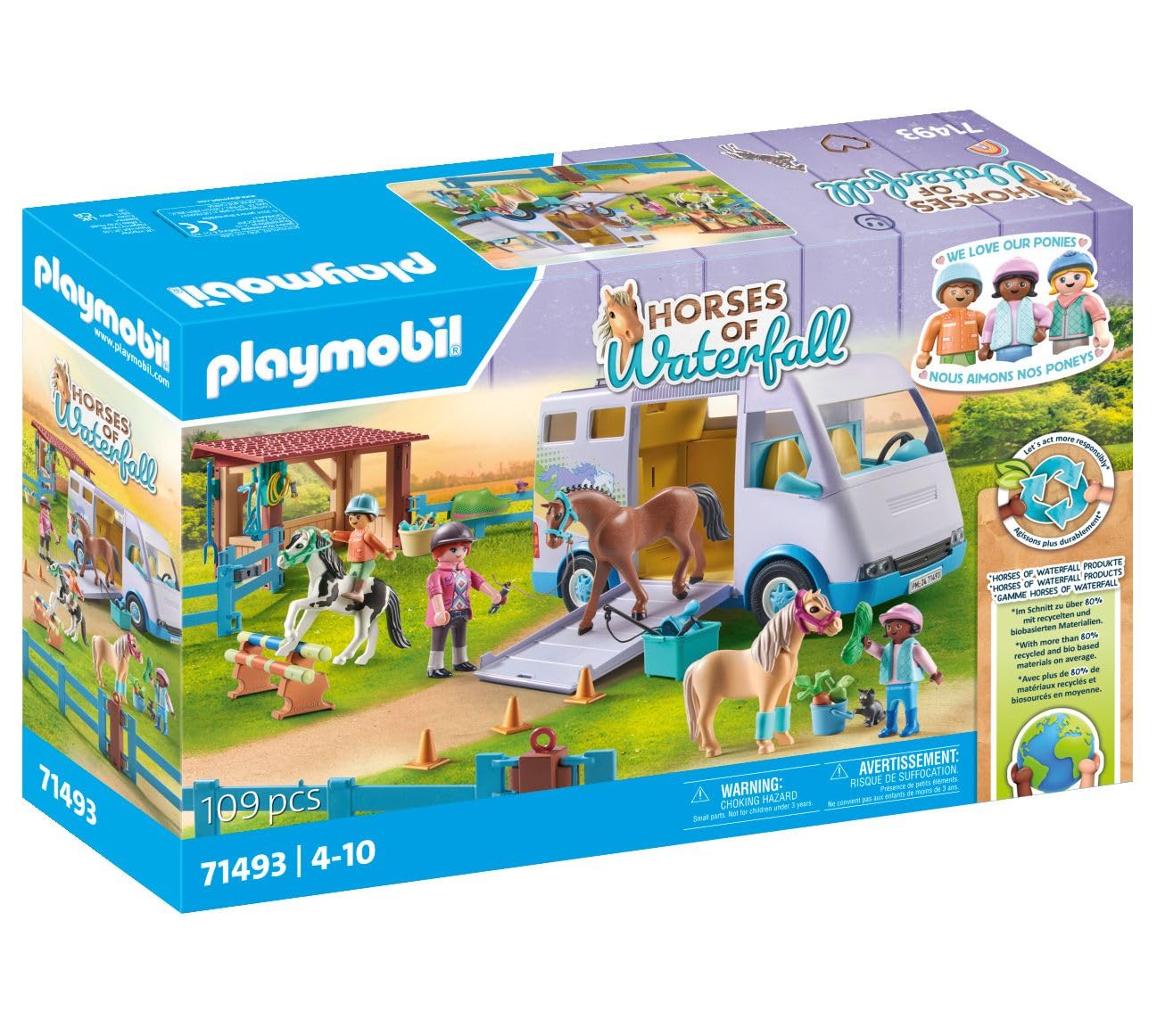 Playmobil 71493 Horses of Waterfall: Mobile Riding School with Transporter - Educational Playset for Ages 4+ 5