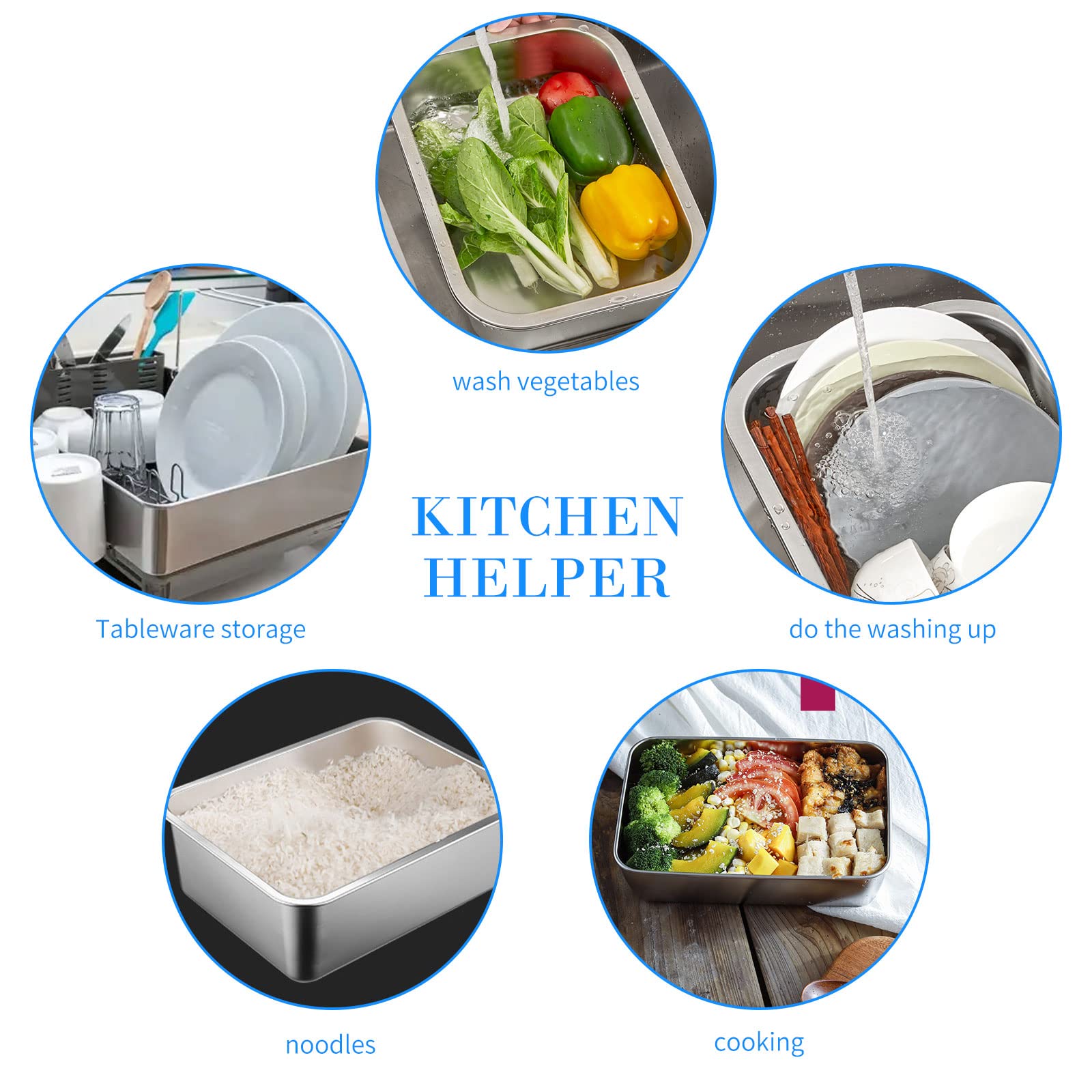 ASelected - Washing Up Bowl 304 Stainless Steel Large Rectangular 10 Litre 6