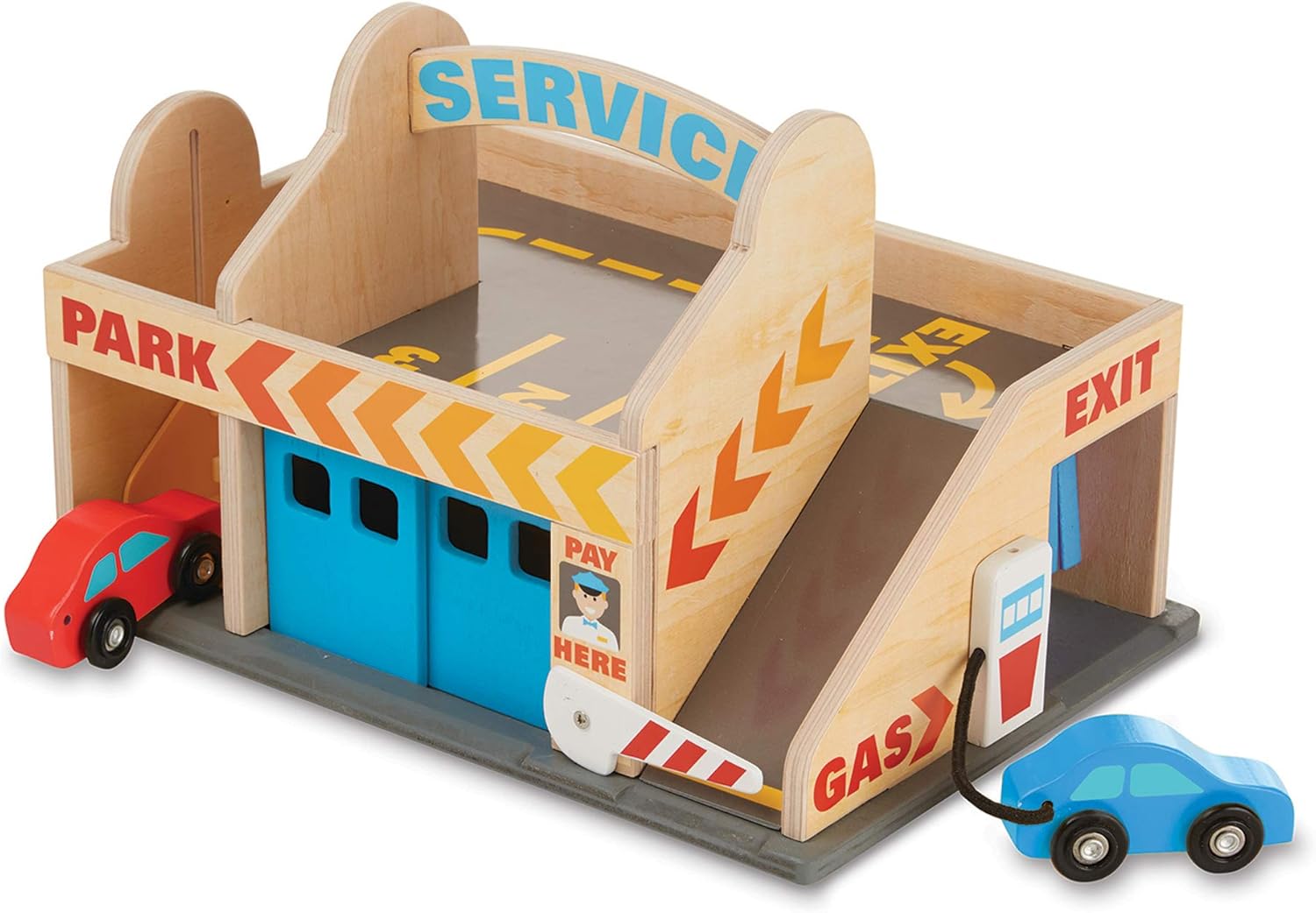 Melissa & Doug Service Station Parking Garage - Wooden Vehicle Playset for Ages 3-6 1