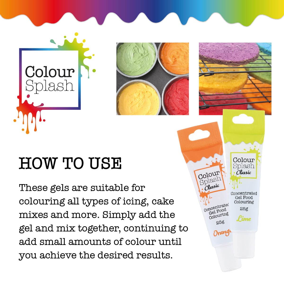 Colour Splash - Unicorn 5 Pack Food Colouring Gels, Highly Concentrated, Easy to Use Squeezy Tubes 6