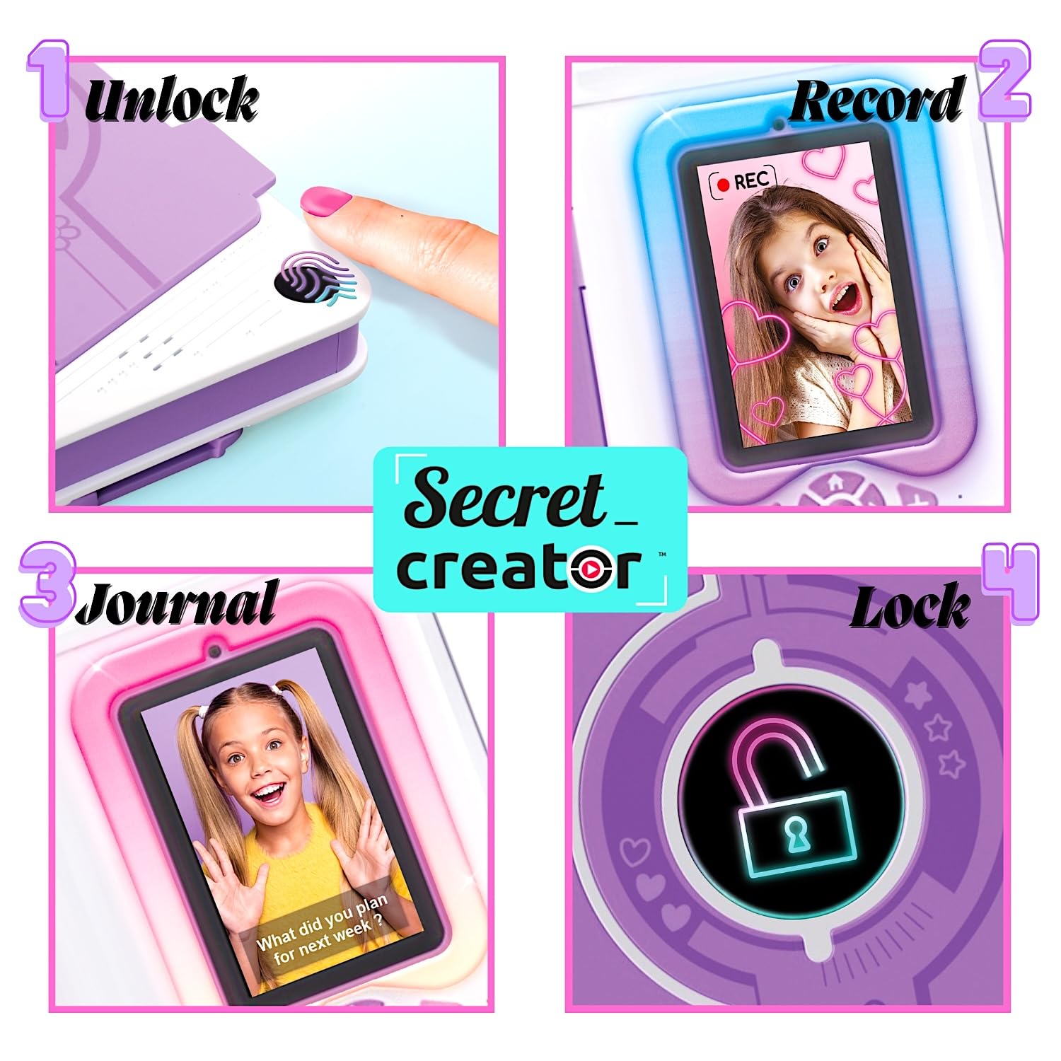 Secret Creator Secret Video Journal - Fingerprint-Locked Video Diary for Kids 7+ 7