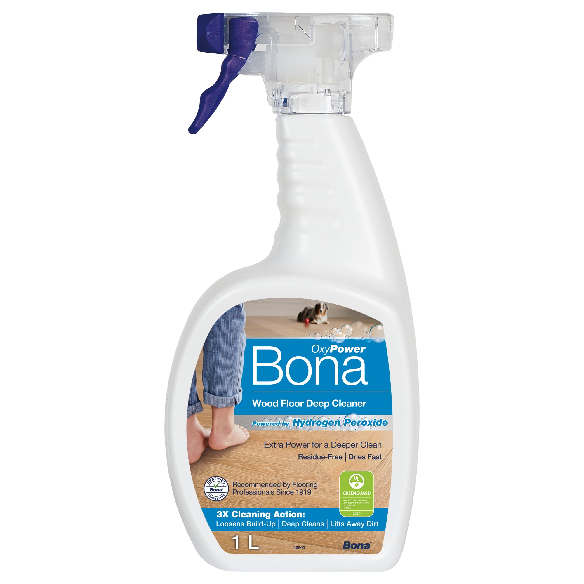 Bona OxyPower Wood Floor Cleaner Liquid for Varnished or Hard Waxed Floors | 1 Litre Spray