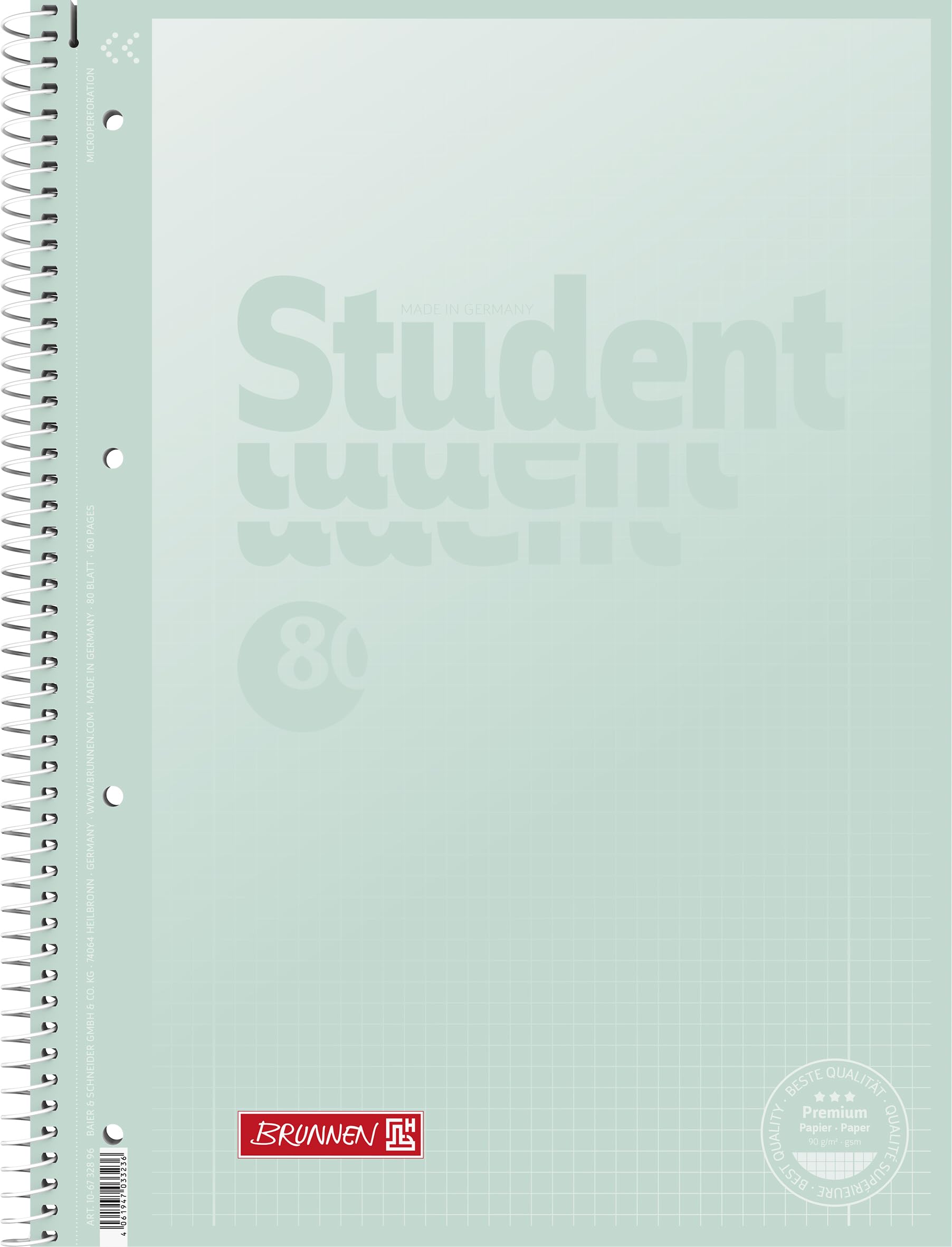 BRUNNEN College Notepad Premium Student 'Pastel' | A4 Squared 5mm | 80 Sheets 4