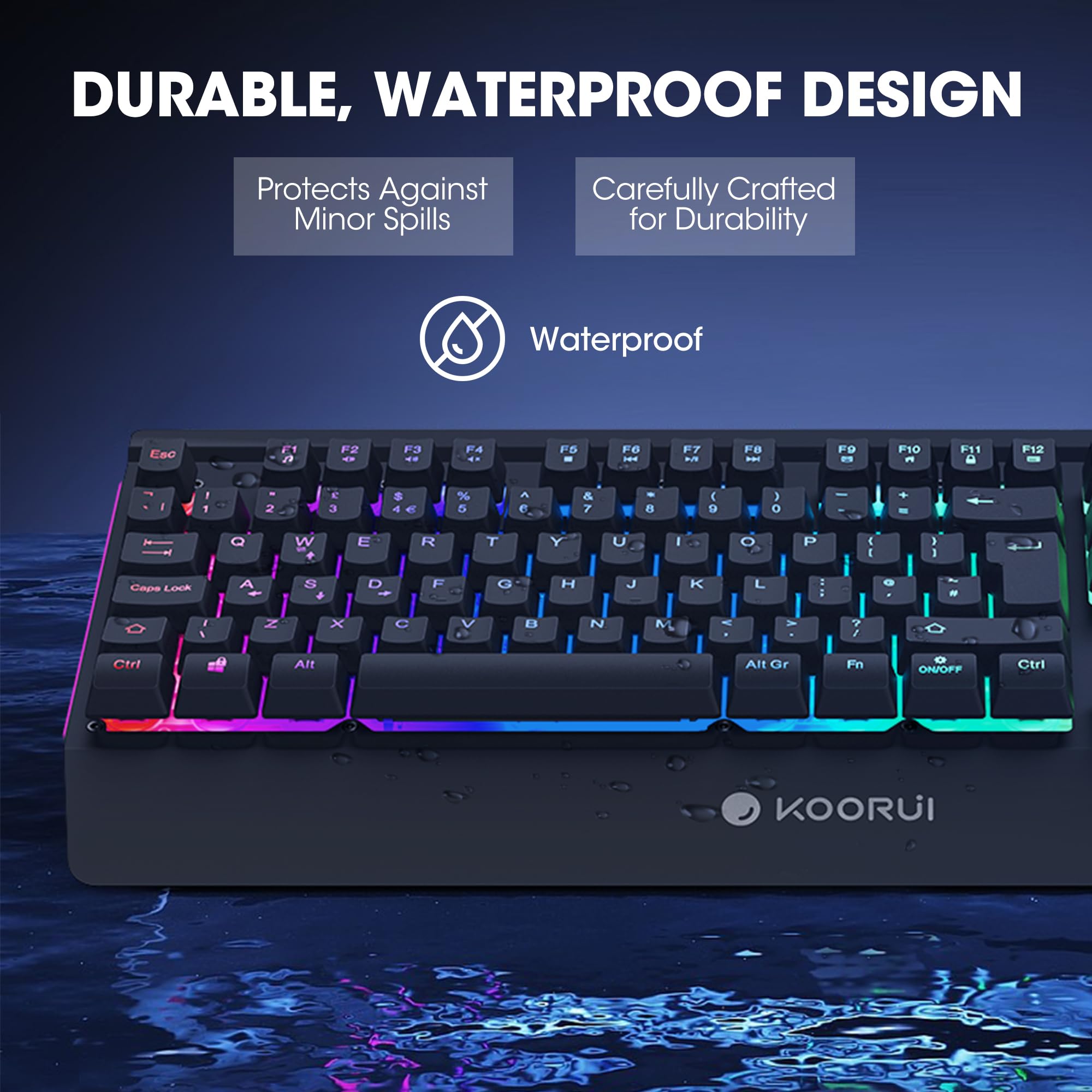 KOORUI Gaming-Tastatur-Maus-Set – 104-Tasten-QWERTY-Tastatur im mechanischen Stil mit Handballenauflage und 6-Tasten-Gaming-Maus, Schwarz 4