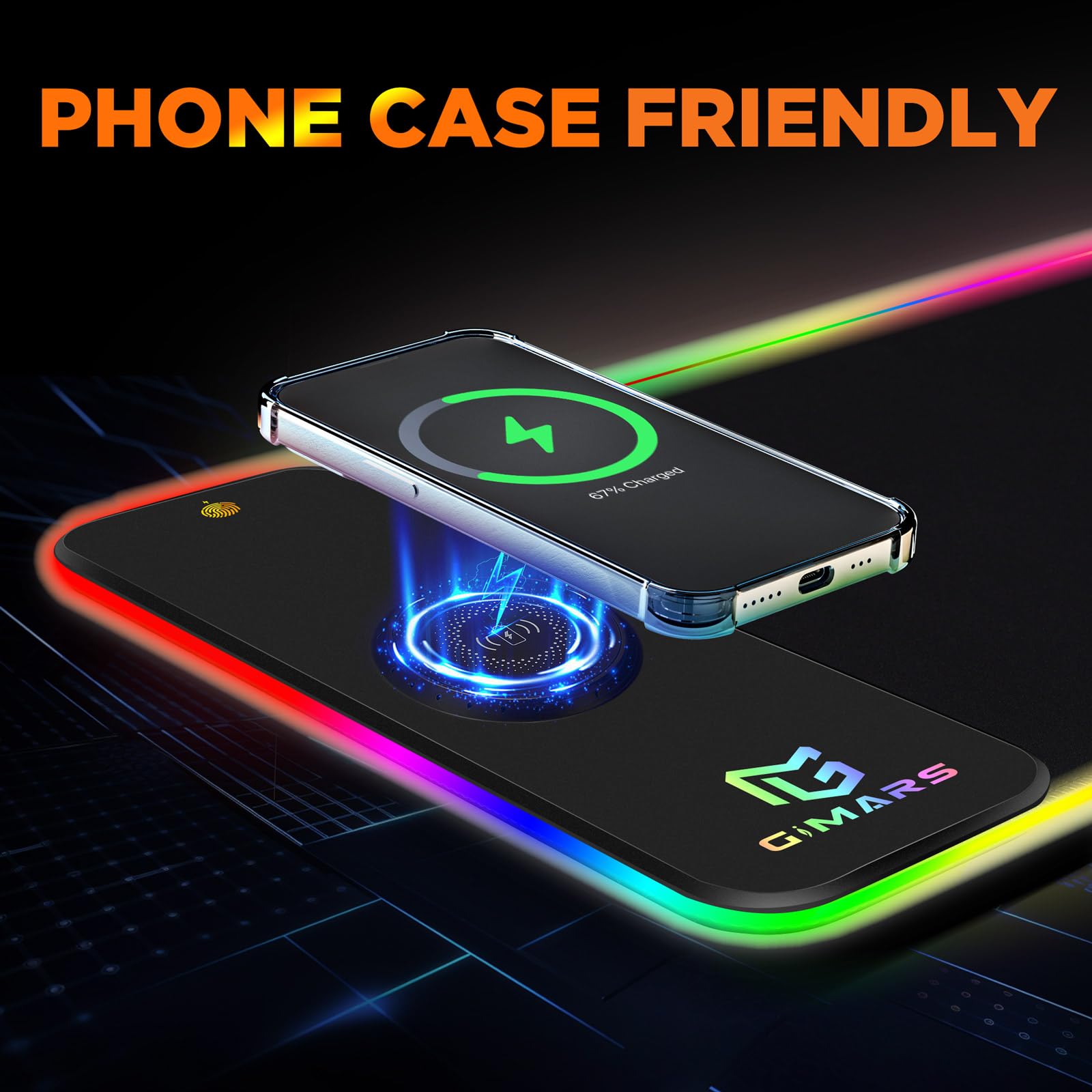 Gimars RGB Gaming Mouse Pad with 15W Wireless Charging, XL 800x300mm Micro Woven Fabric Mat 18