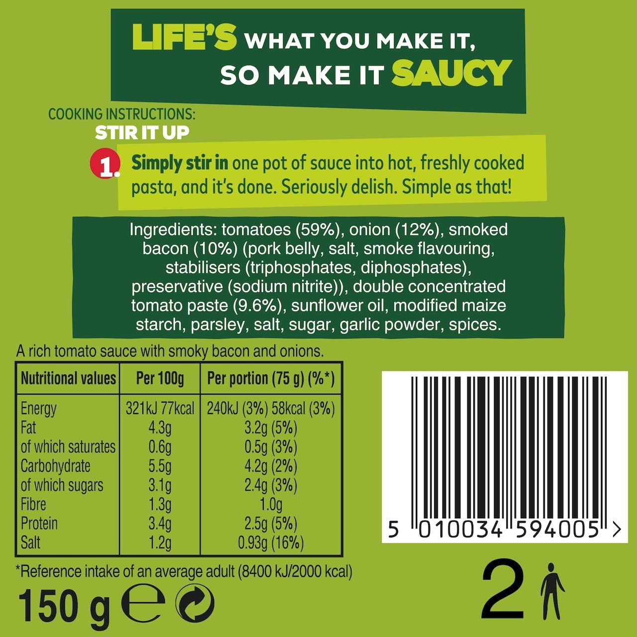 Dolmio Stir In Smoked Bacon and Tomato Pasta Sauce, 7 x 150g Pots 5