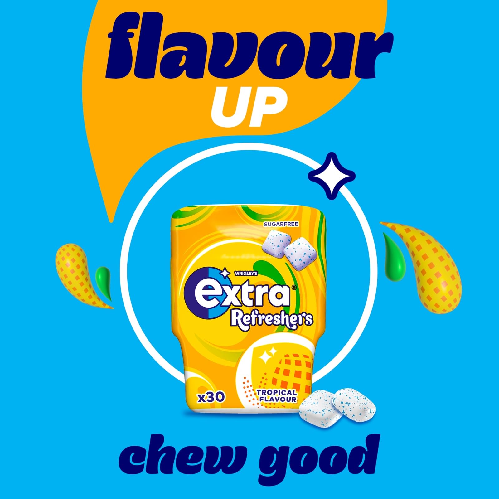 Extra - Refreshers Sugarfree Chewing Gum, Tropical Flavour (90g Bottle) 6
