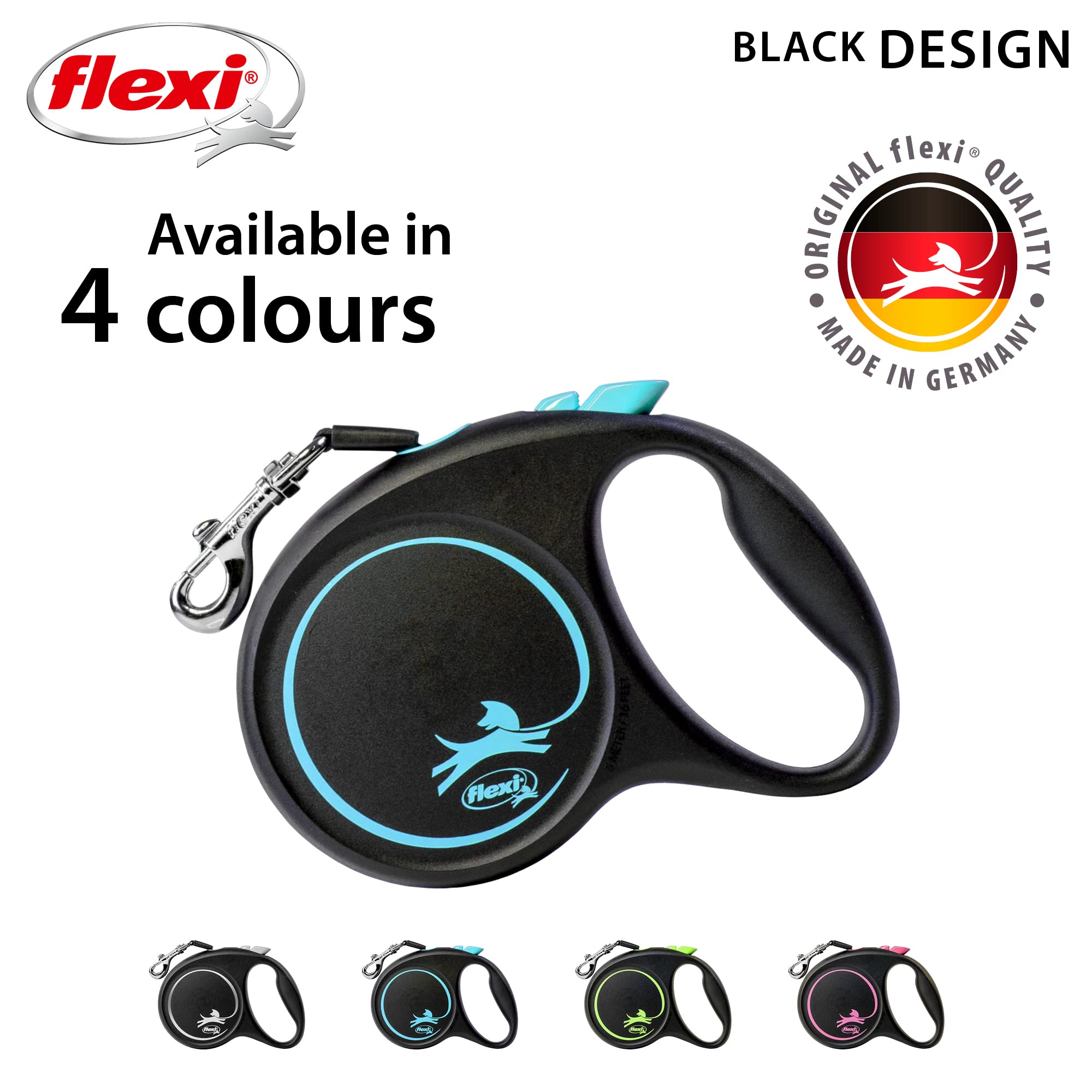 flexi Black Design Retractable Dog Lead - Medium Size, 5m Tape, For Dogs up to 25kg/55lbs | Blue 4