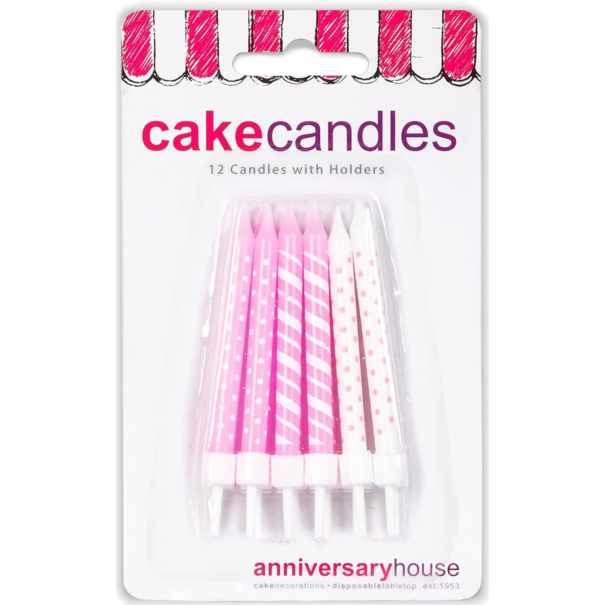 Anniversary House Birthday Candles Set of 12 - Pink Polka Dot and Stripe Prints | Unscented Wax 3