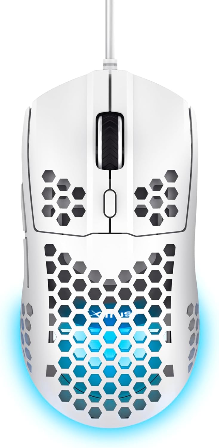 Trust Gaming GXT 928W Helox White Ultra-Lightweight 65g Wired Gaming Mouse with RGB Lighting