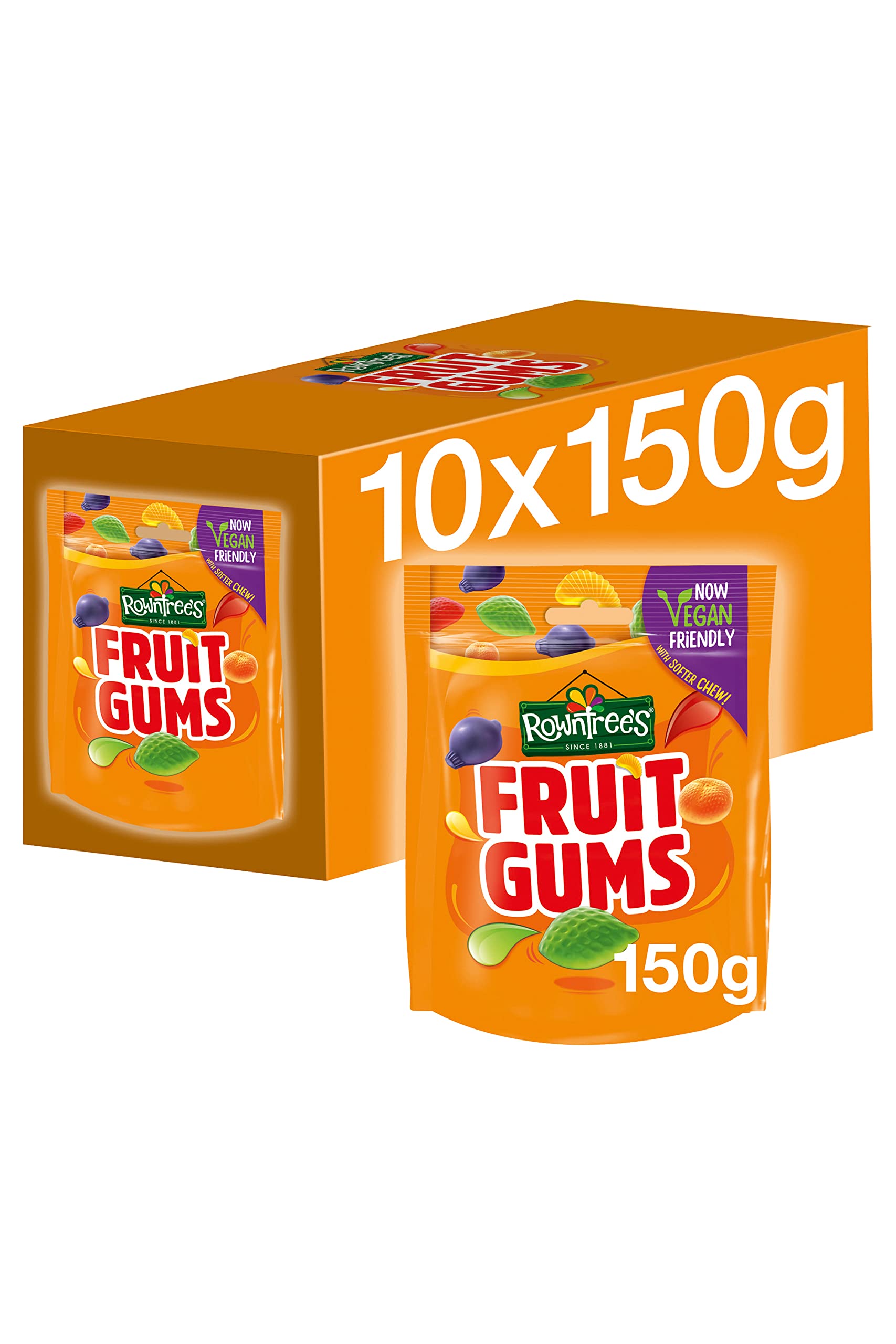 Rowntree's Fruit Gums Sweets Sharing Bags, Vegan Friendly, 10 x 150g