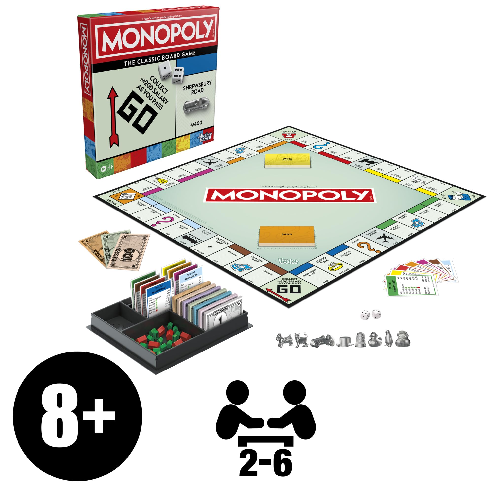 Monopoly Standard Edition Board Game - Family Fun, Ages 8+, 2-6 Players, Multi-color