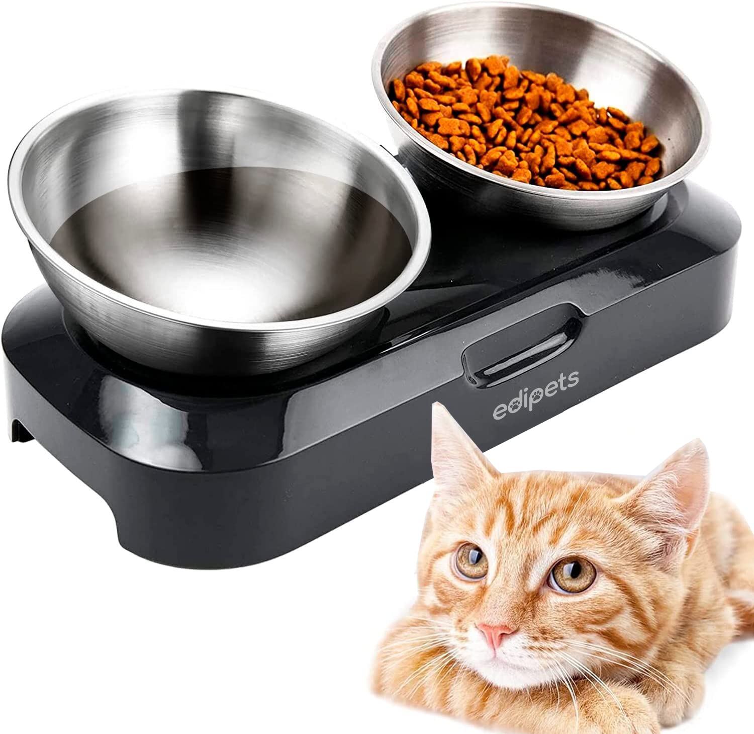 Edipets Double Stainless Steel Pet Bowl Set with Non-Slip Base | 2 Bowls | 5.1 Inch Diameter