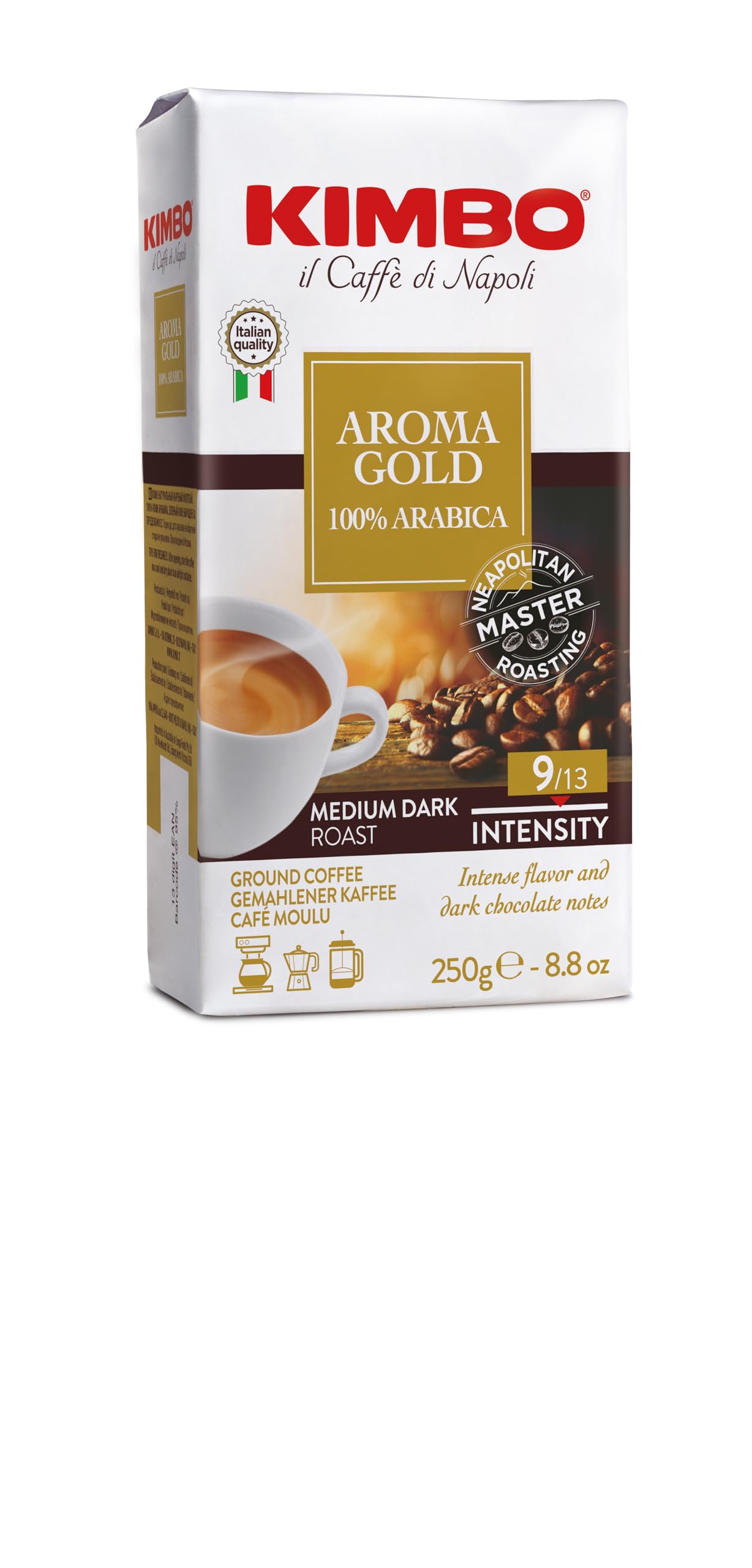 Kimbo Aroma Gold 250g Ground Coffee | 100% Arabica Italian Medium Dark Roast