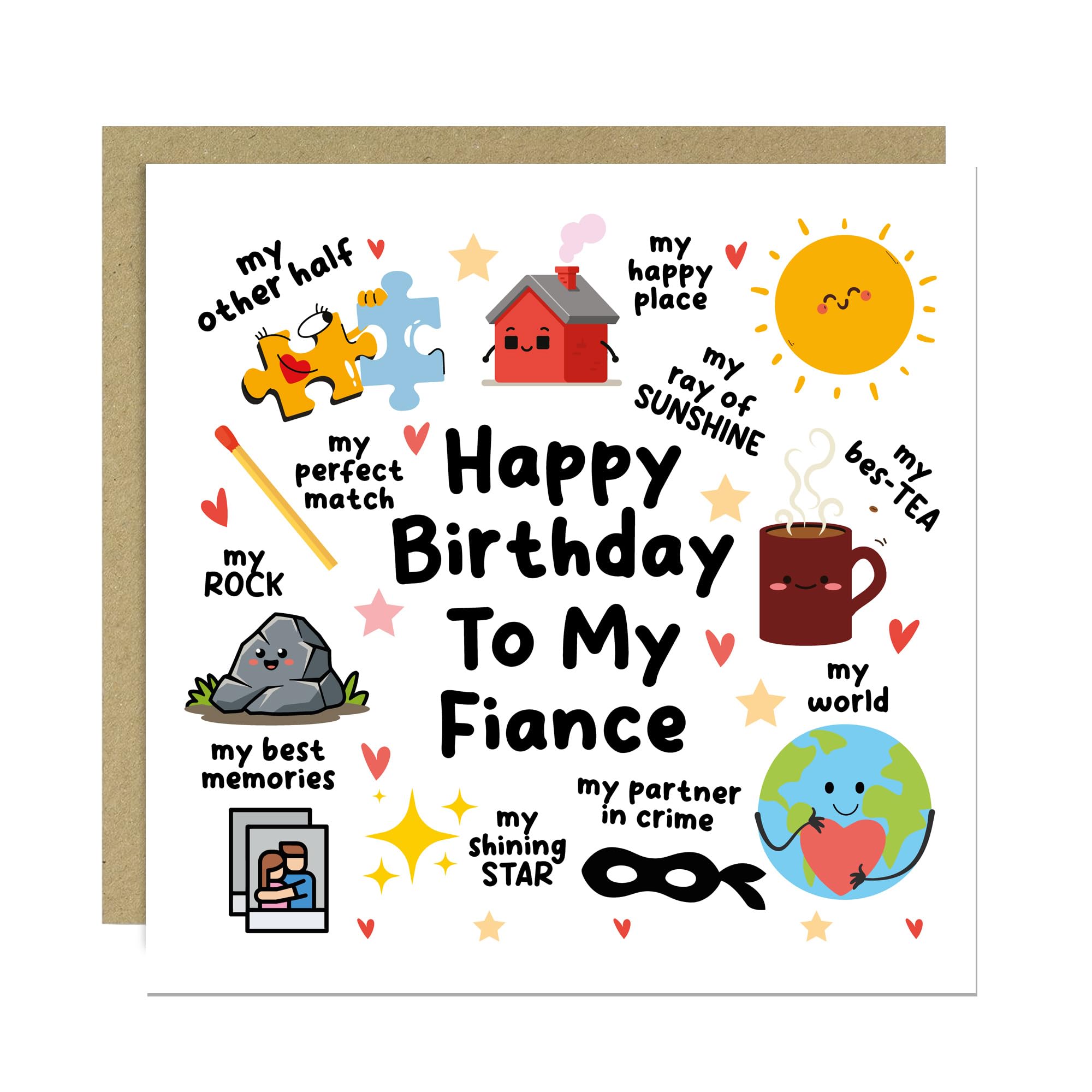 RED OCEAN Happy Birthday To My Fiance Card with Kraft Envelope | Handmade in England | 350gsm Matte Card 1