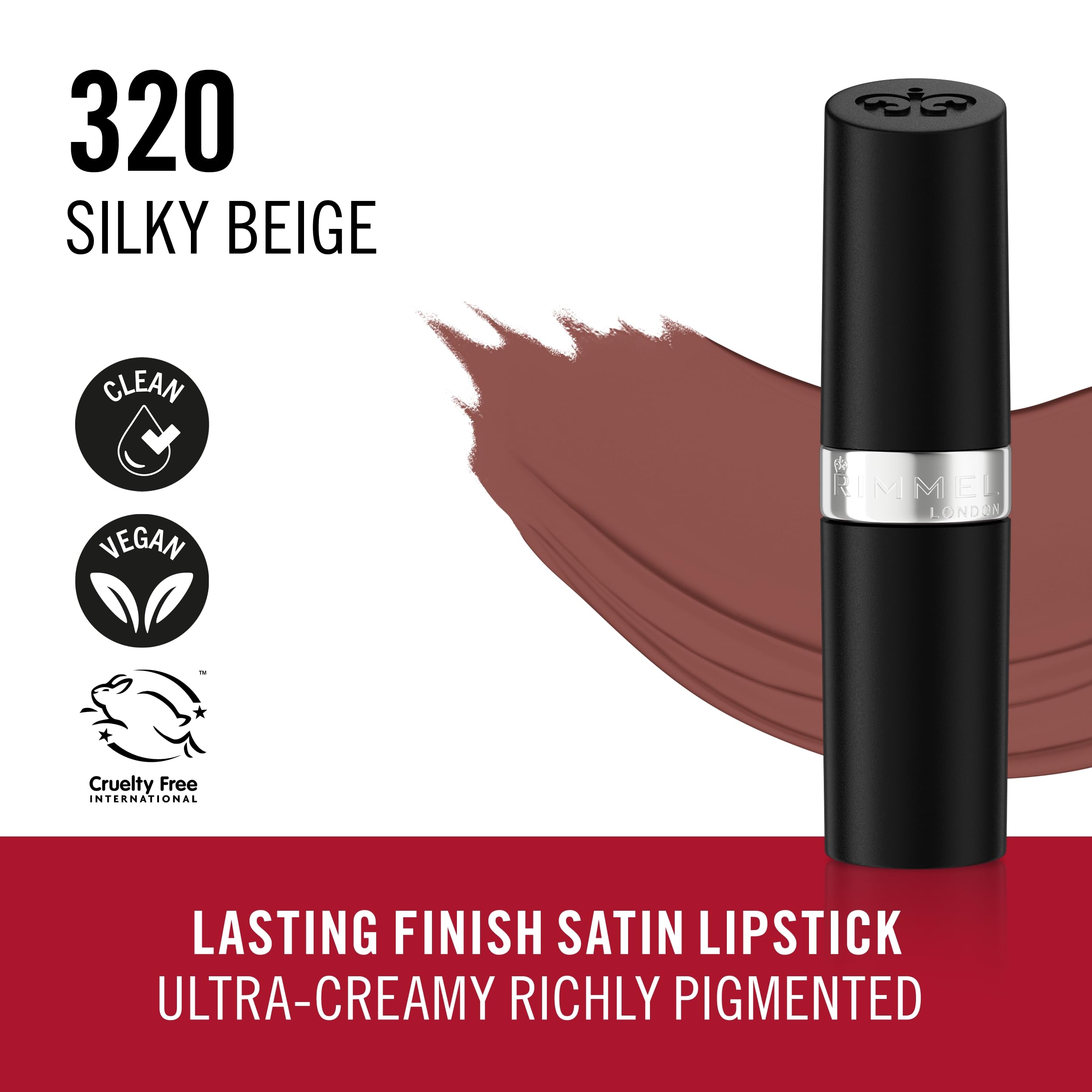 Rimmel Lasting Finish Lipstick 320 Silky Beige - Creamy Satin Finish Long-Lasting Formula