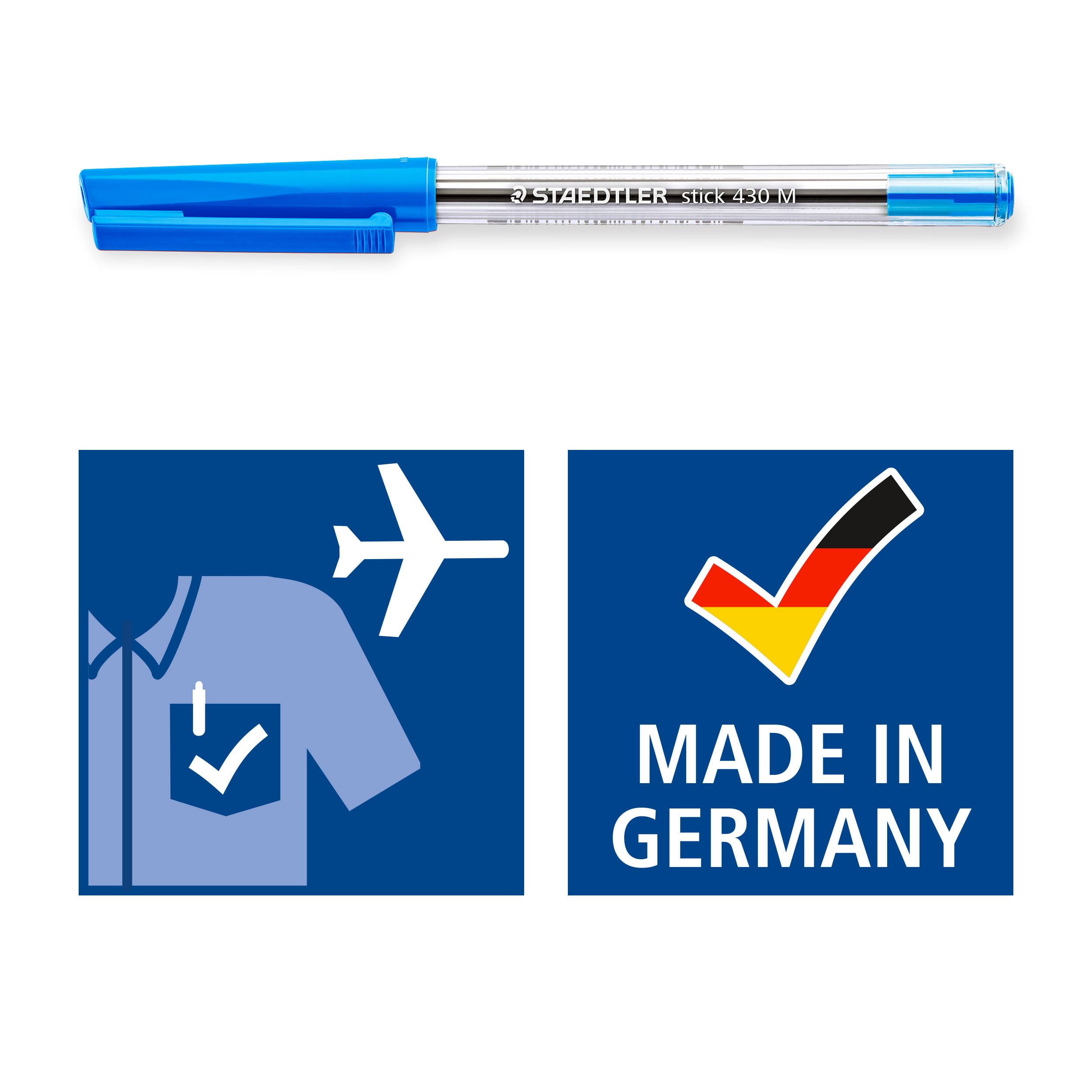 STAEDTLER Stick 430 Ballpoint Pens - Medium Point, Blue Ink | Box of 10 | Airplane Safe 5