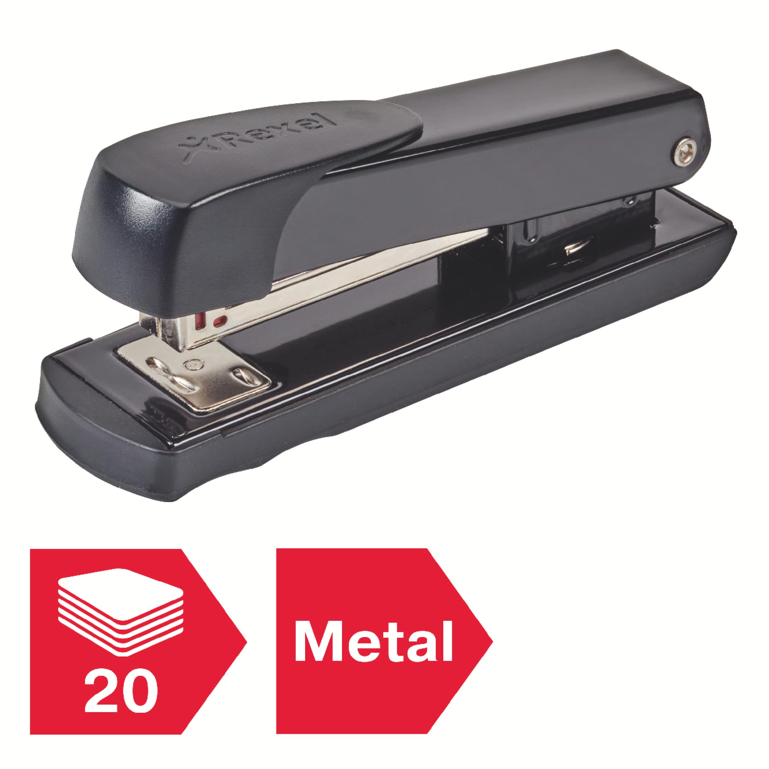 Rexel Meteor Half Strip Stapler - 20 Sheet Capacity, Metal Body, Black (3 Pack with Staples) 2