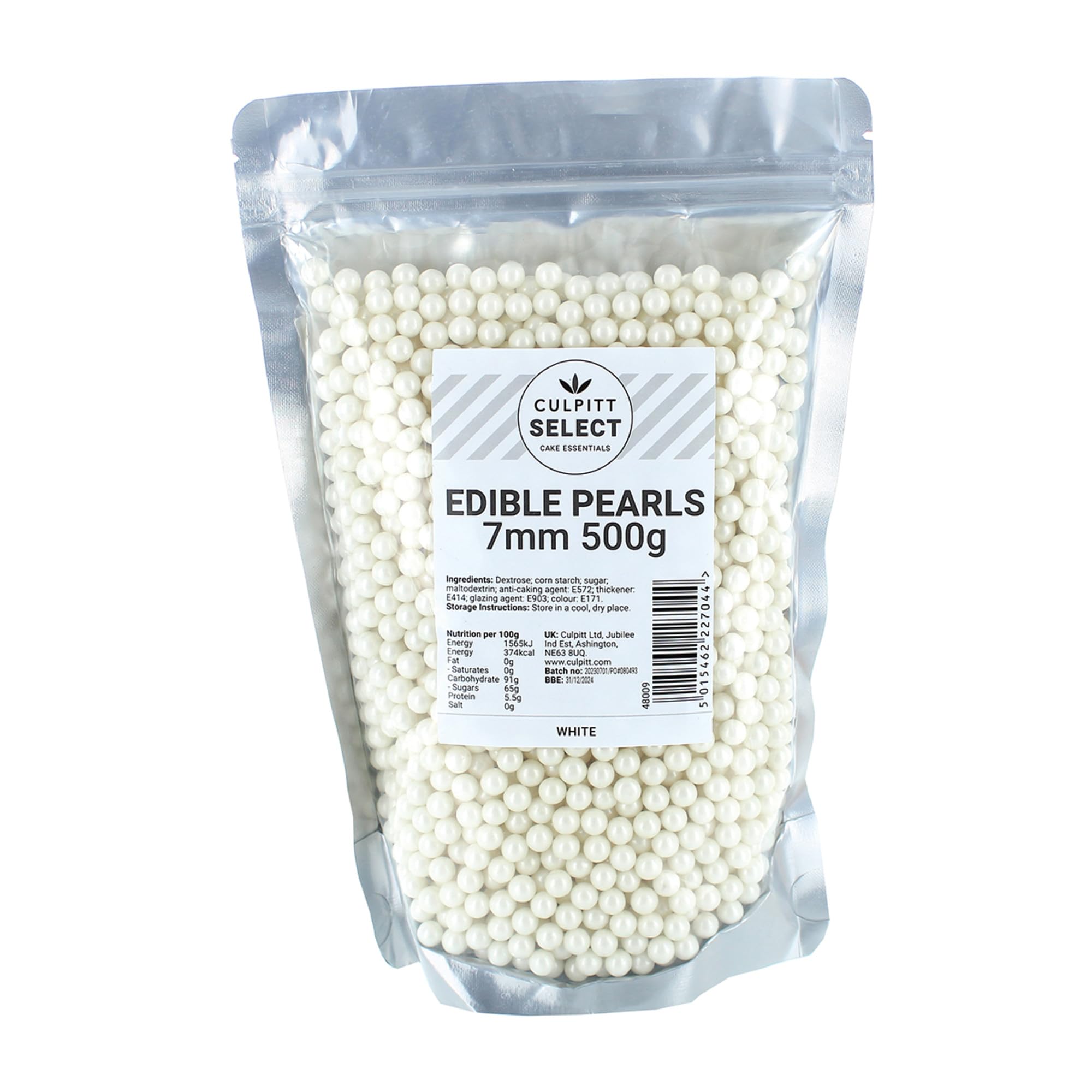 Culpitt Select Edible Pearls - White 7mm Beads | 500g Pouch