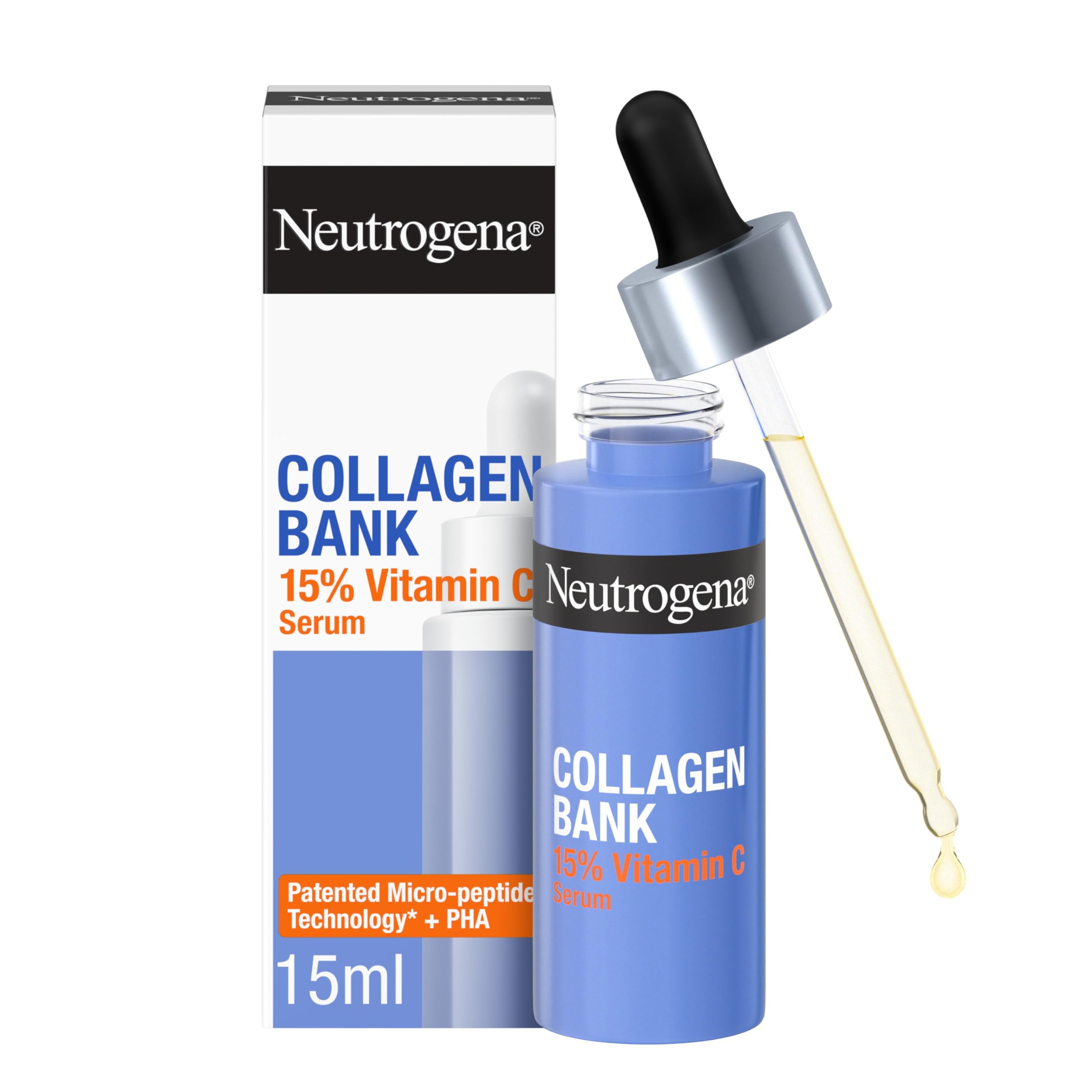 Neutrogena Collagen Bank Vitamin C Serum - 15% Pure Vitamin C, 15ml | Dermatologist Developed