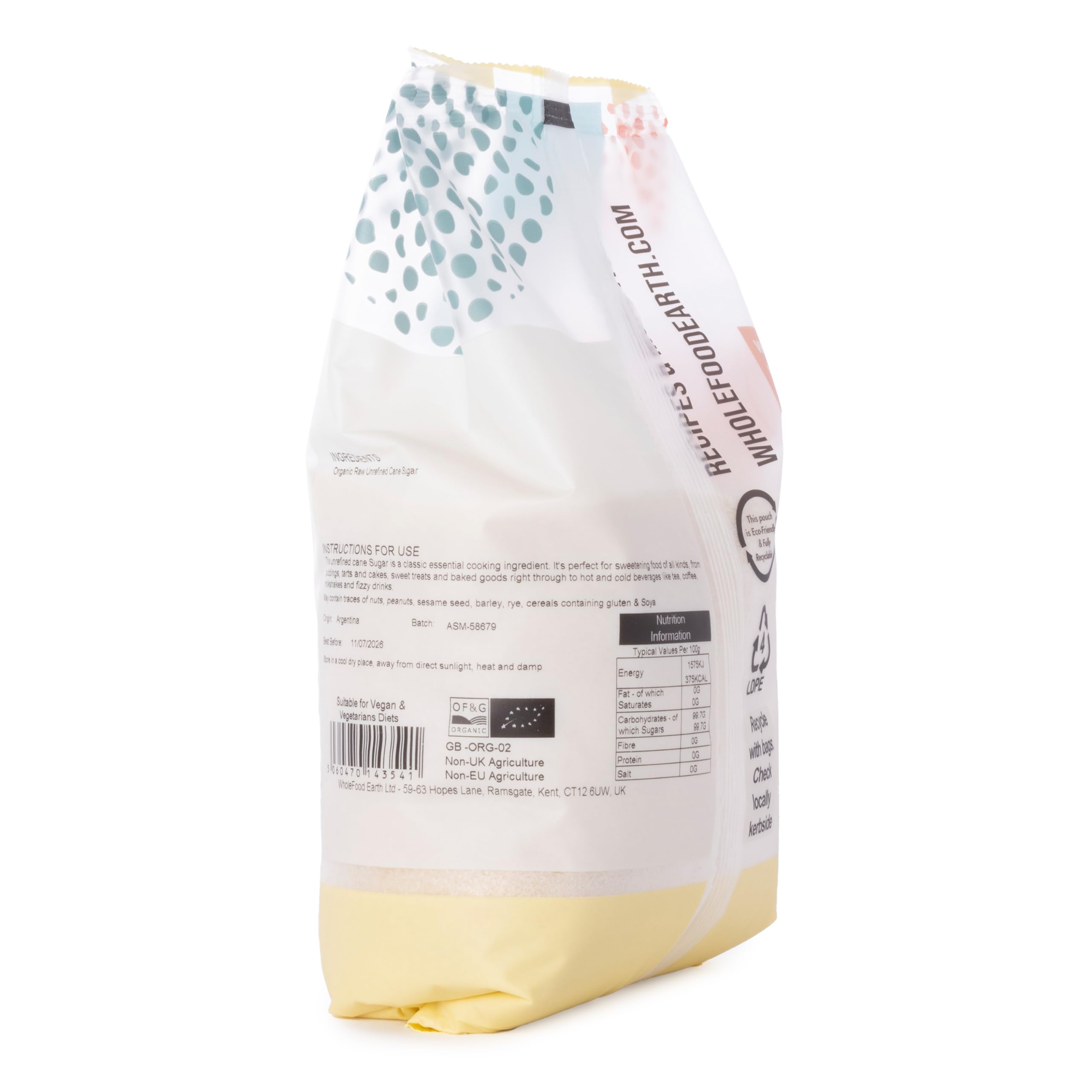 Wholefood Earth Organic Golden Cane Sugar - Unrefined Raw Sweetener | 1kg Bag