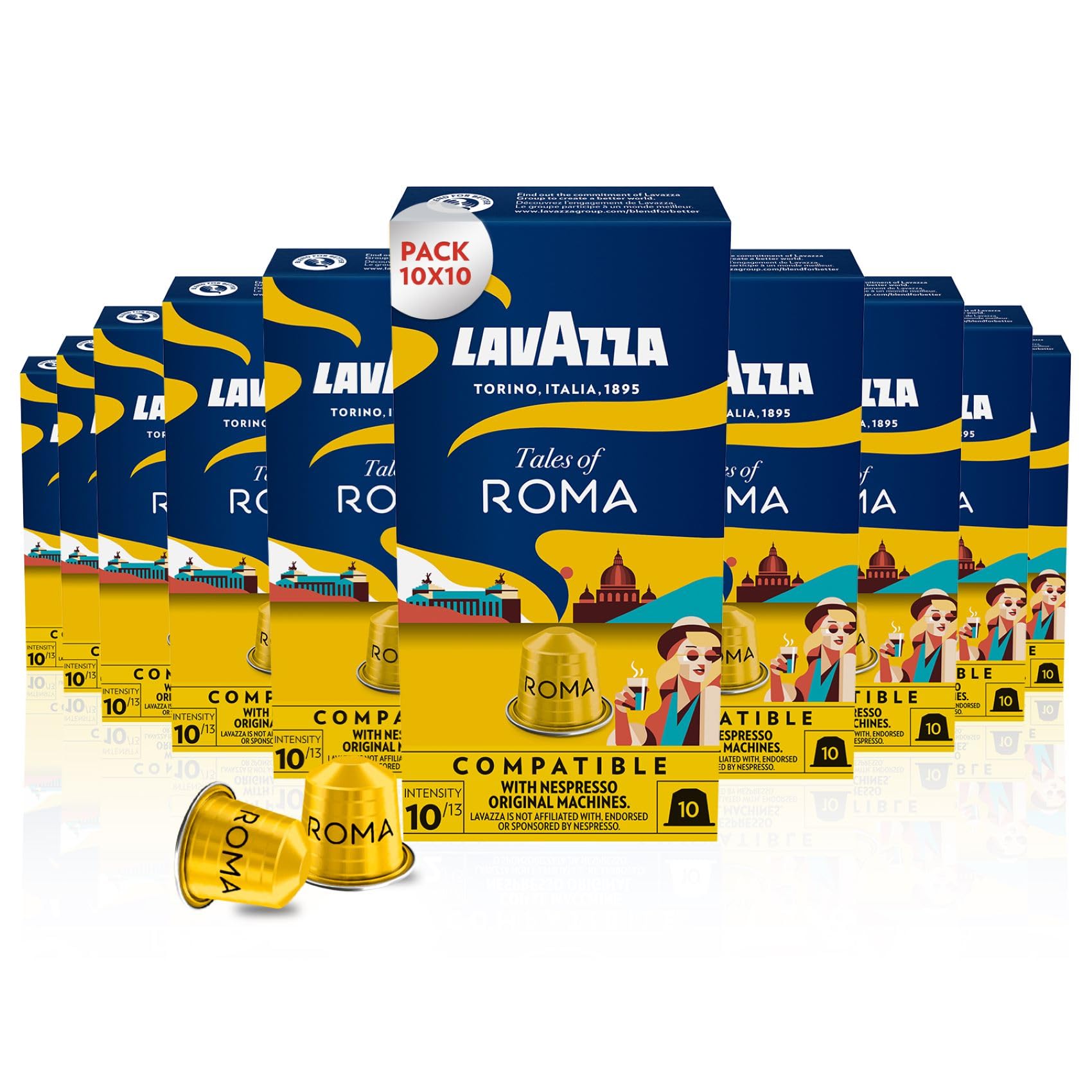 Lavazza Tales of Roma - 100 Aluminium Coffee Capsules for Nespresso Original Machines