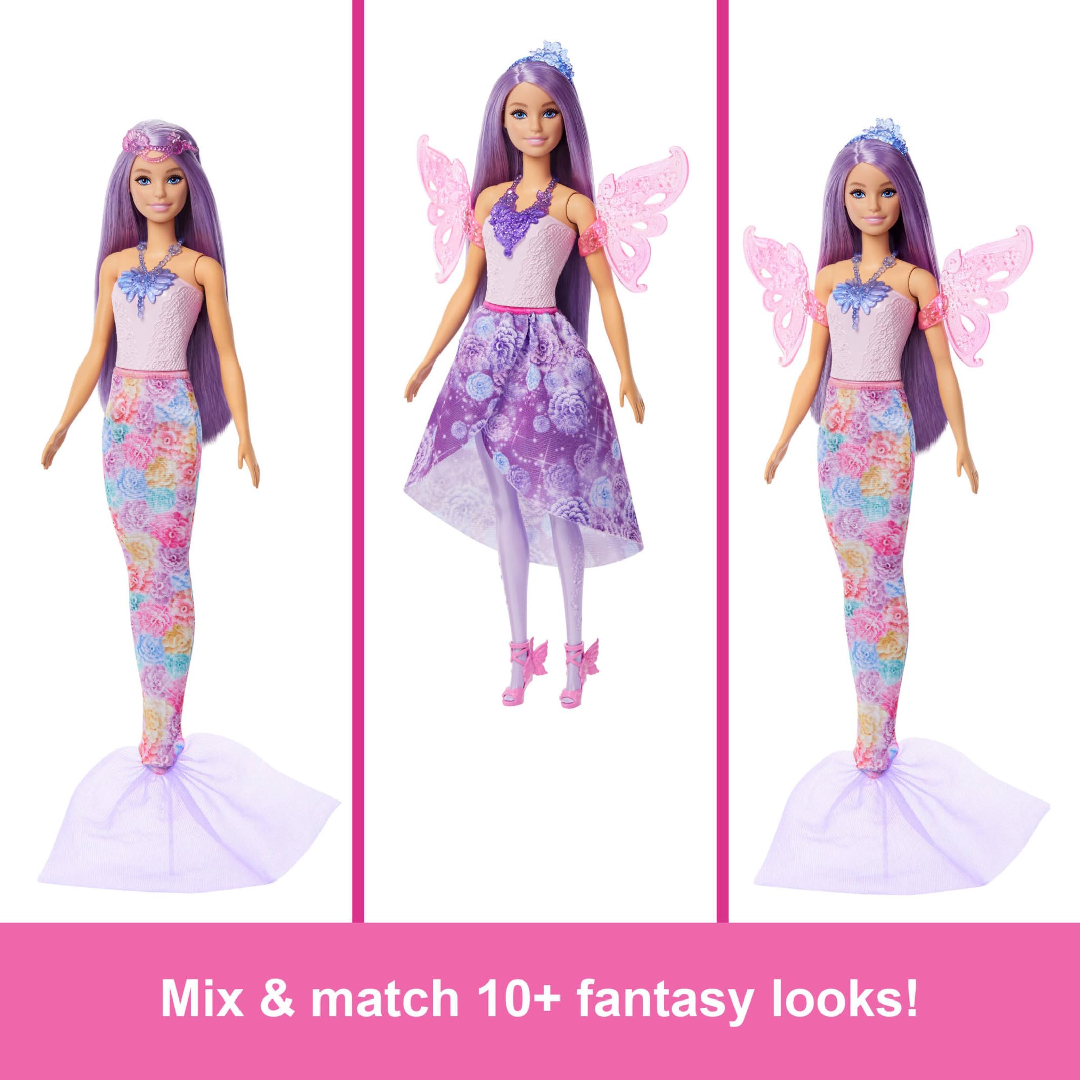 Barbie Fantasy Fashion Pack - 8-Piece Dress-Up Set with Mermaid Tail & Fairy Wings 4