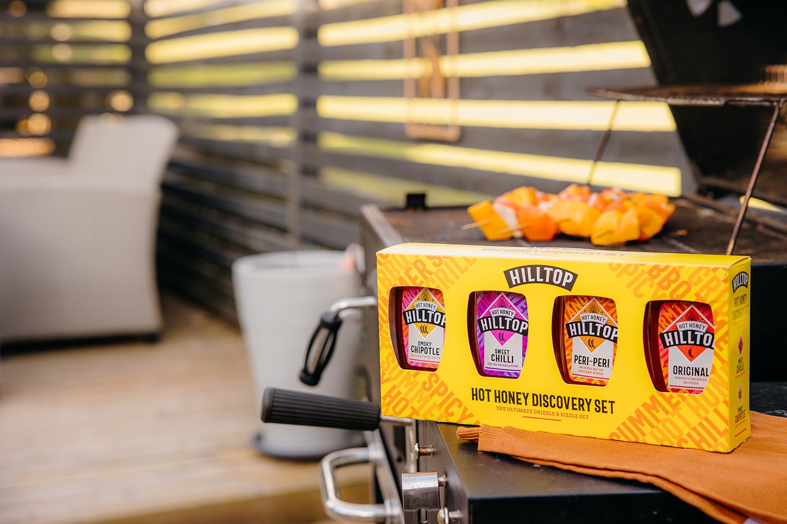 Hilltop Honey Hot Honey Discovery Set - Original, Smoky Chipotle, Peri Peri, Sweet Chilli | 4 x 350g