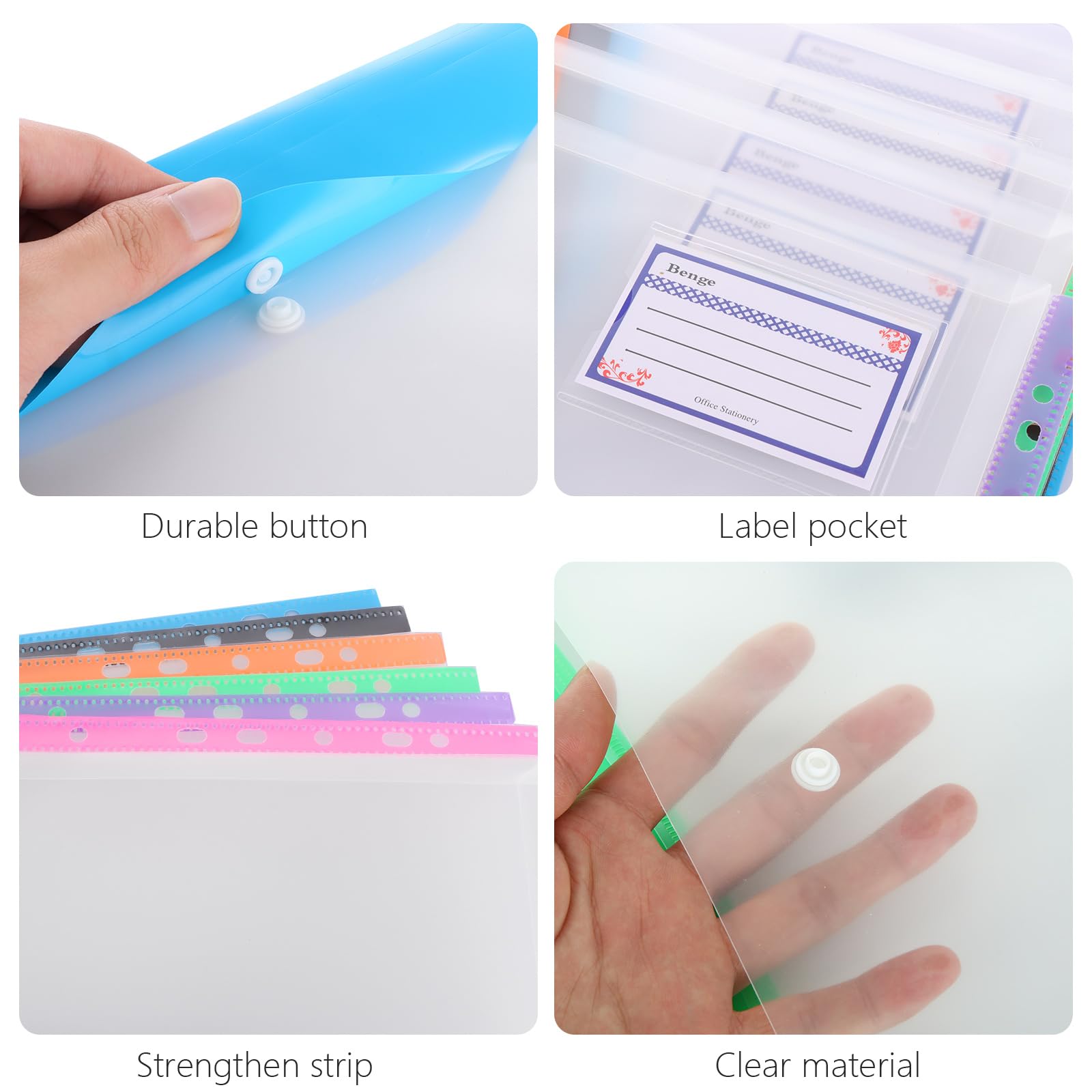 ASelected 12 Pcs A4 Plastic Wallets with Popper Closure | 6 Assorted Colors | 50 Sheet Capacity 7