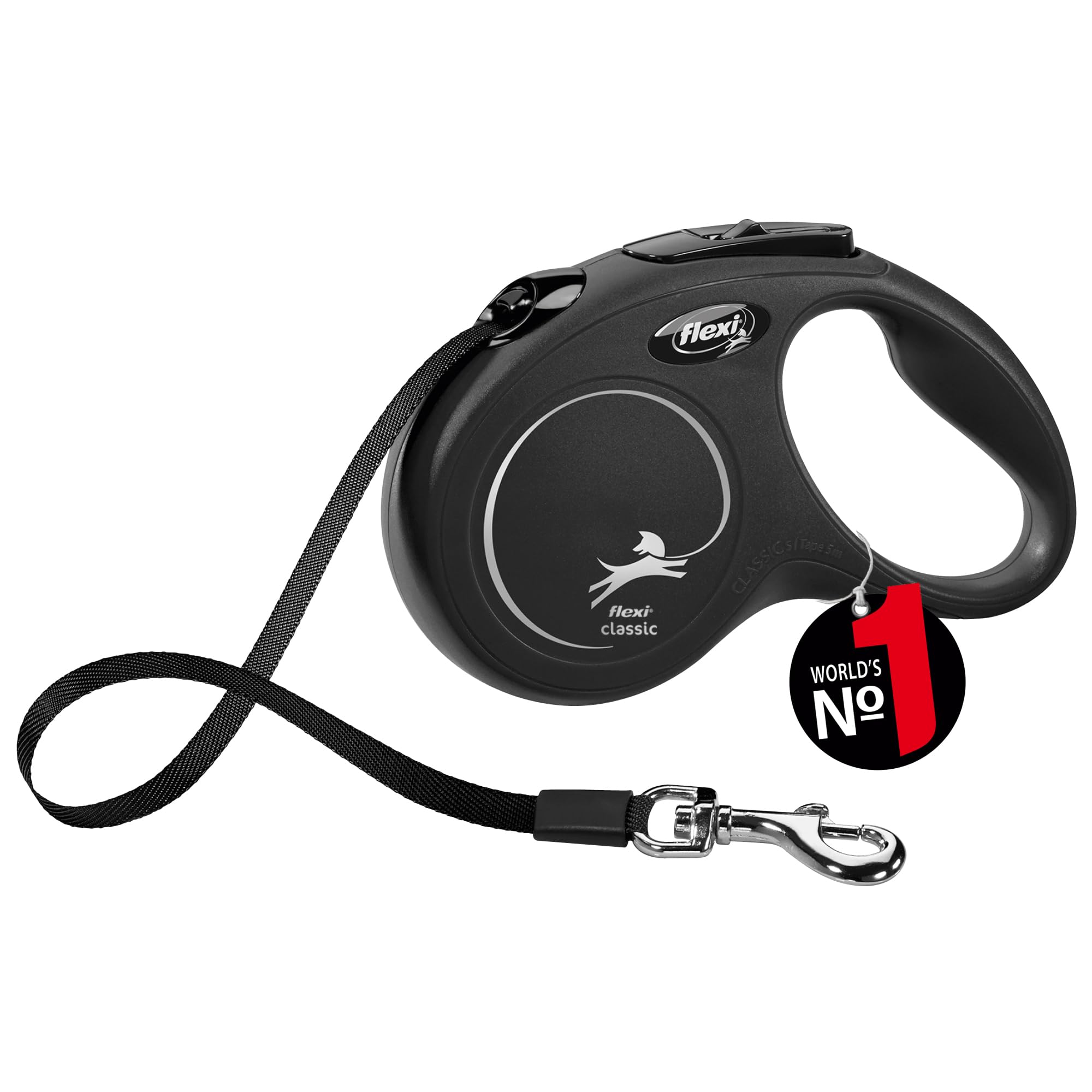 flexi New Classic Retractable Lead Tape, Black, Small, 5m, up to 15kg