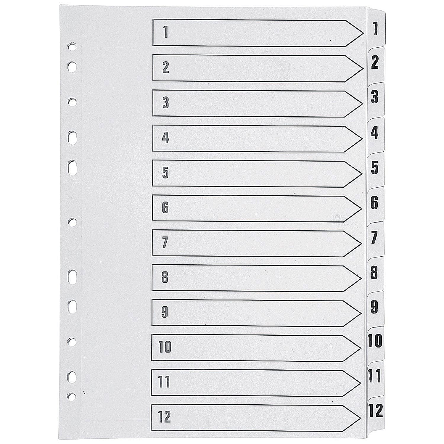 Q-Connect KF01529 Index Divider - 12 Part Numbered Tabs, A4, White Board, Clear Mylar Reinforced 1