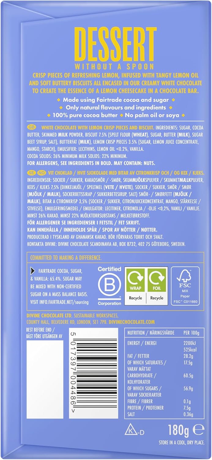 Divine - Chocolate Dessert Bar 26% White Chocolate Lemon Cheesecake with Lemon Crisp 3