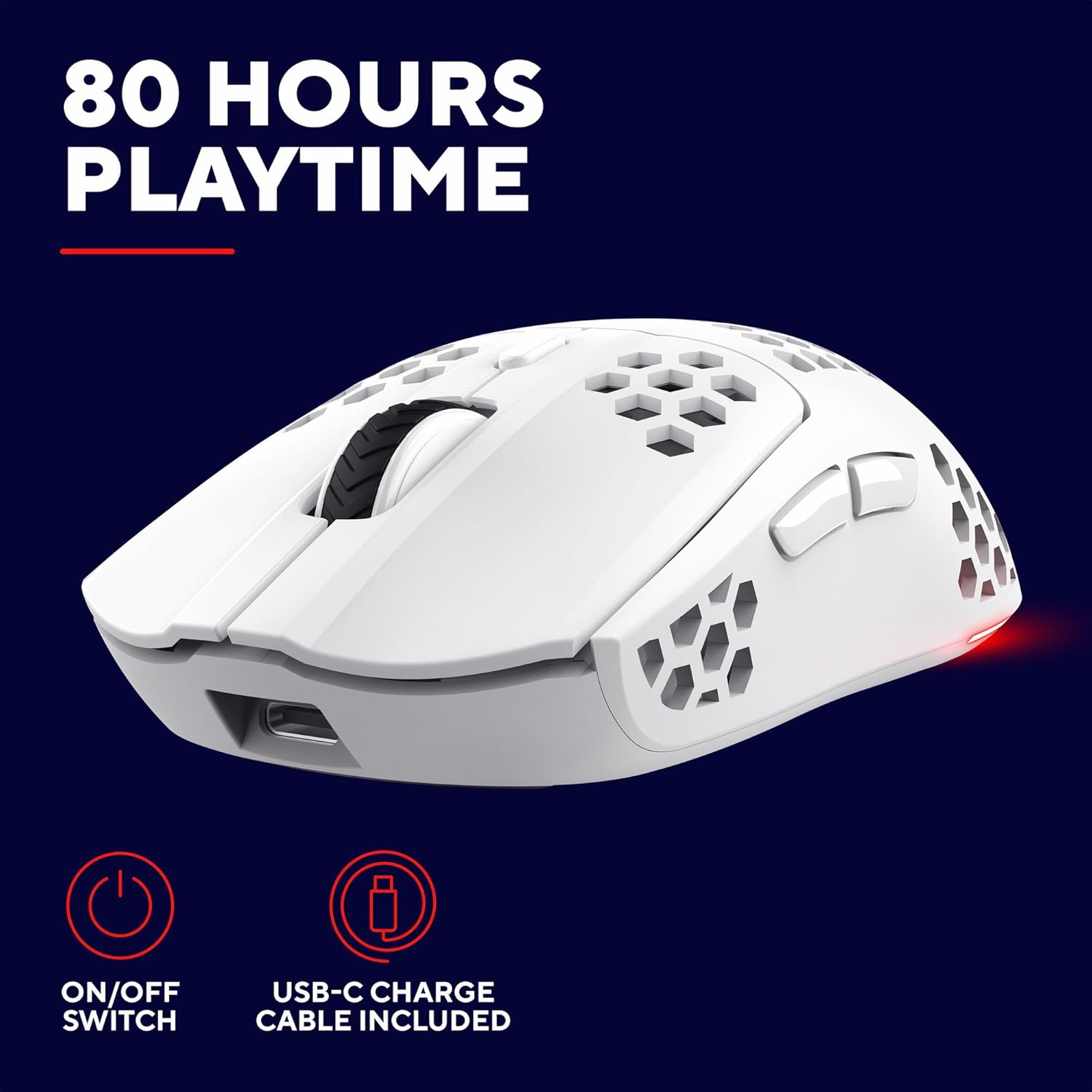 Trust GXT 929W Helox Wireless Gaming Mouse – Ultra-Lightweight 75g, 2.4GHz, Rechargeable, 800-4800 DPI, Honeycomb Design, White 12