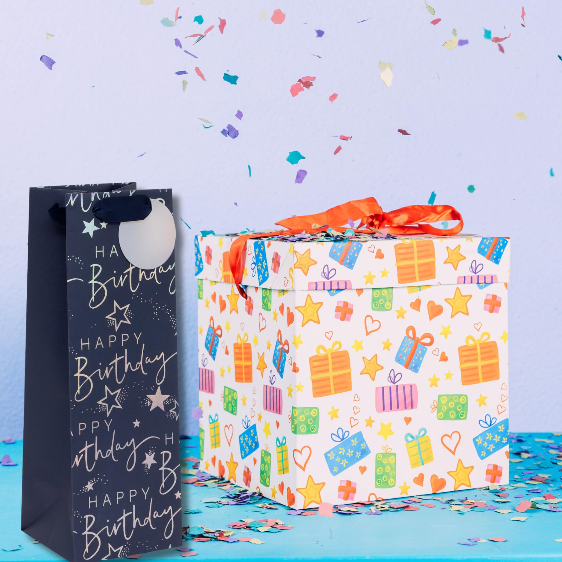 Glick Large Bottle Gift Bag - Happy Birthday Script | 125 x 360 x 120 mm | Blue 2