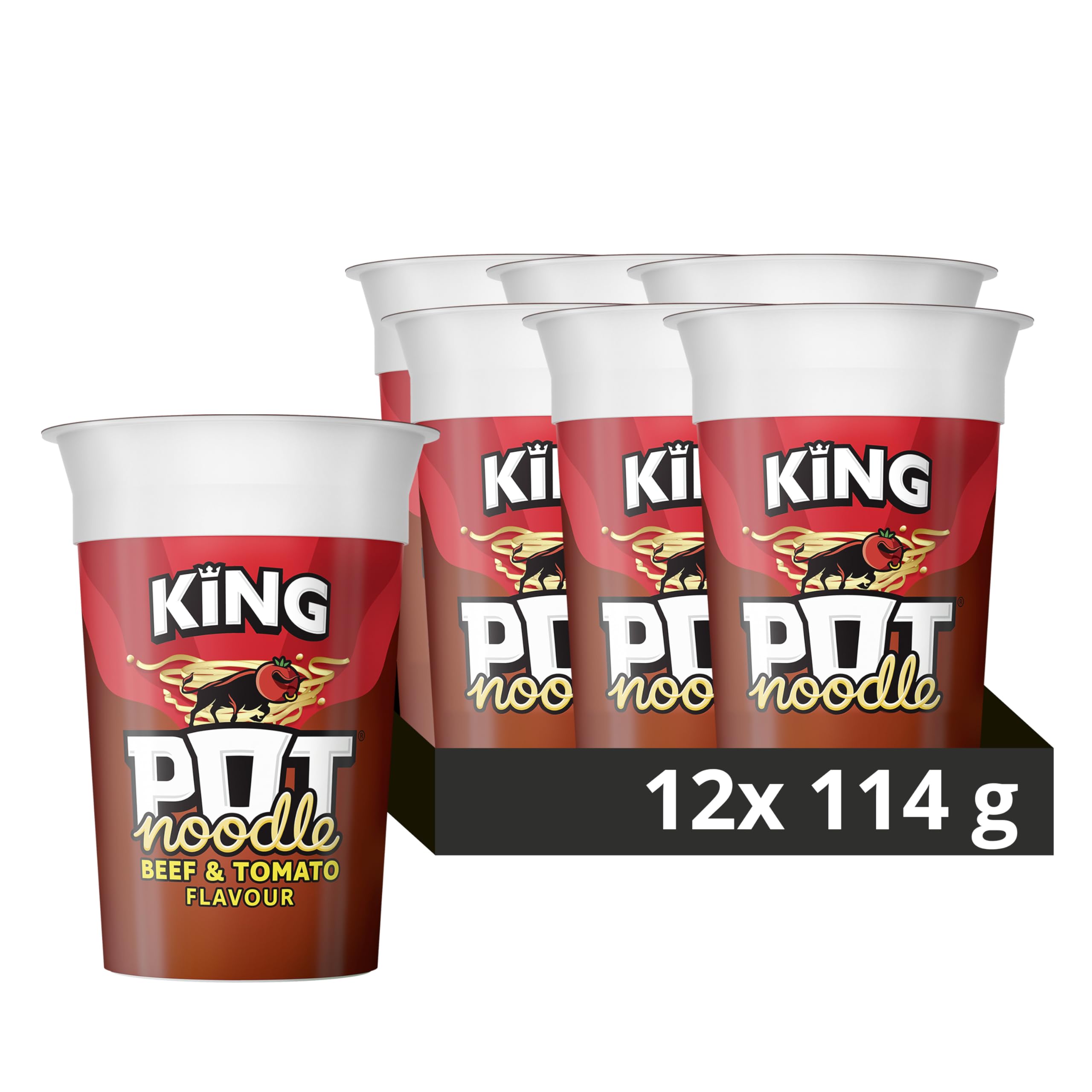 Pot Noodle Beef & Tomato Flavour King Pot – 12 x 114g Vegetarian Instant Noodles 13