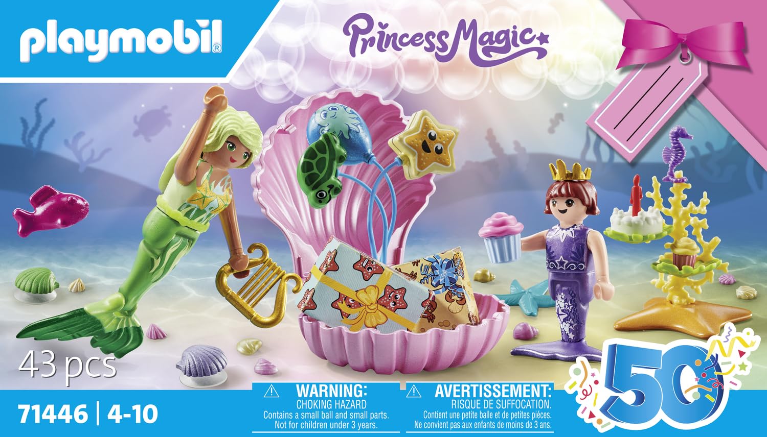 Playmobil 71446 Princess Magic: Mermaid Birthday Party Playset for Kids 4+ 5