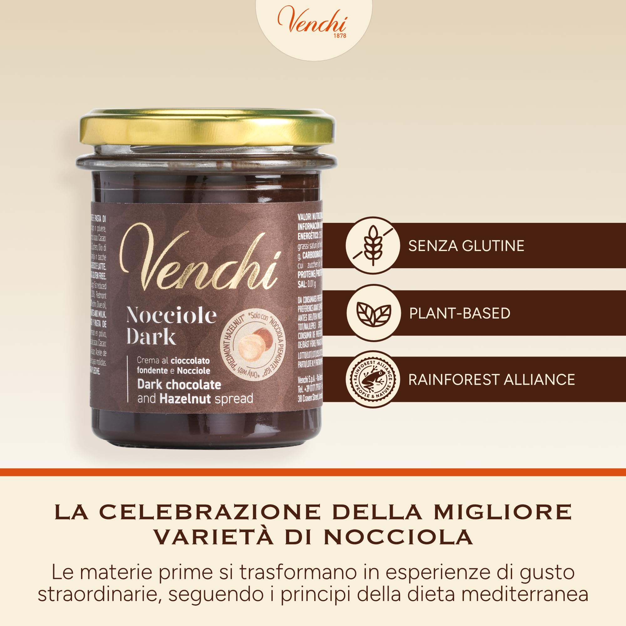 Venchi Dark Chocolate and PGI Piedmont Hazelnut Spread - Gluten Free | 200g 5