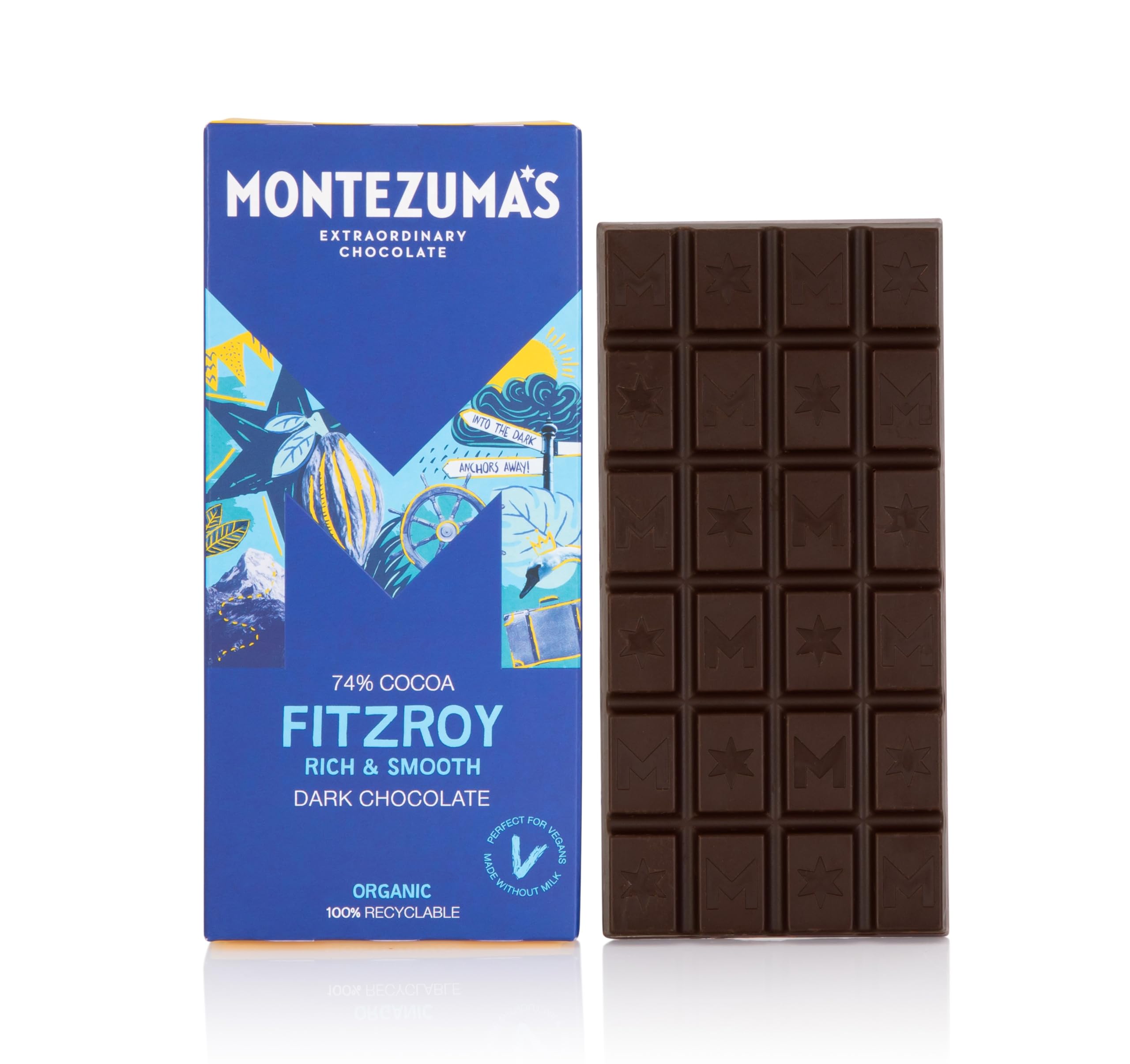 Montezuma - FitzRoy 74% Cocoa Dark Chocolate Bar Organic Vegan Gluten-Free 10