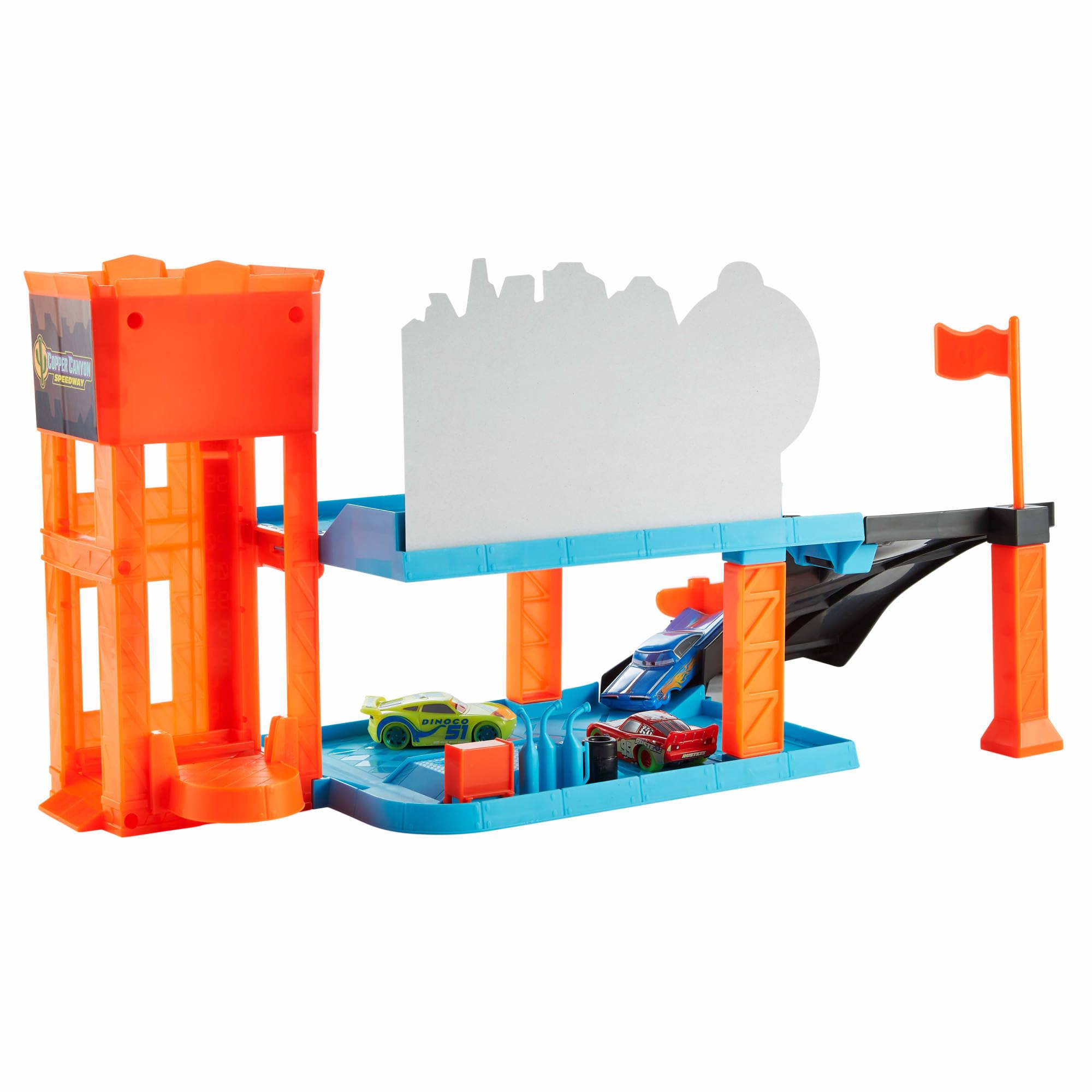 Mattel Disney and Pixar Cars Glow Racers Playset & 3 Toy Cars - Copper Canyon Glowing Garage 8