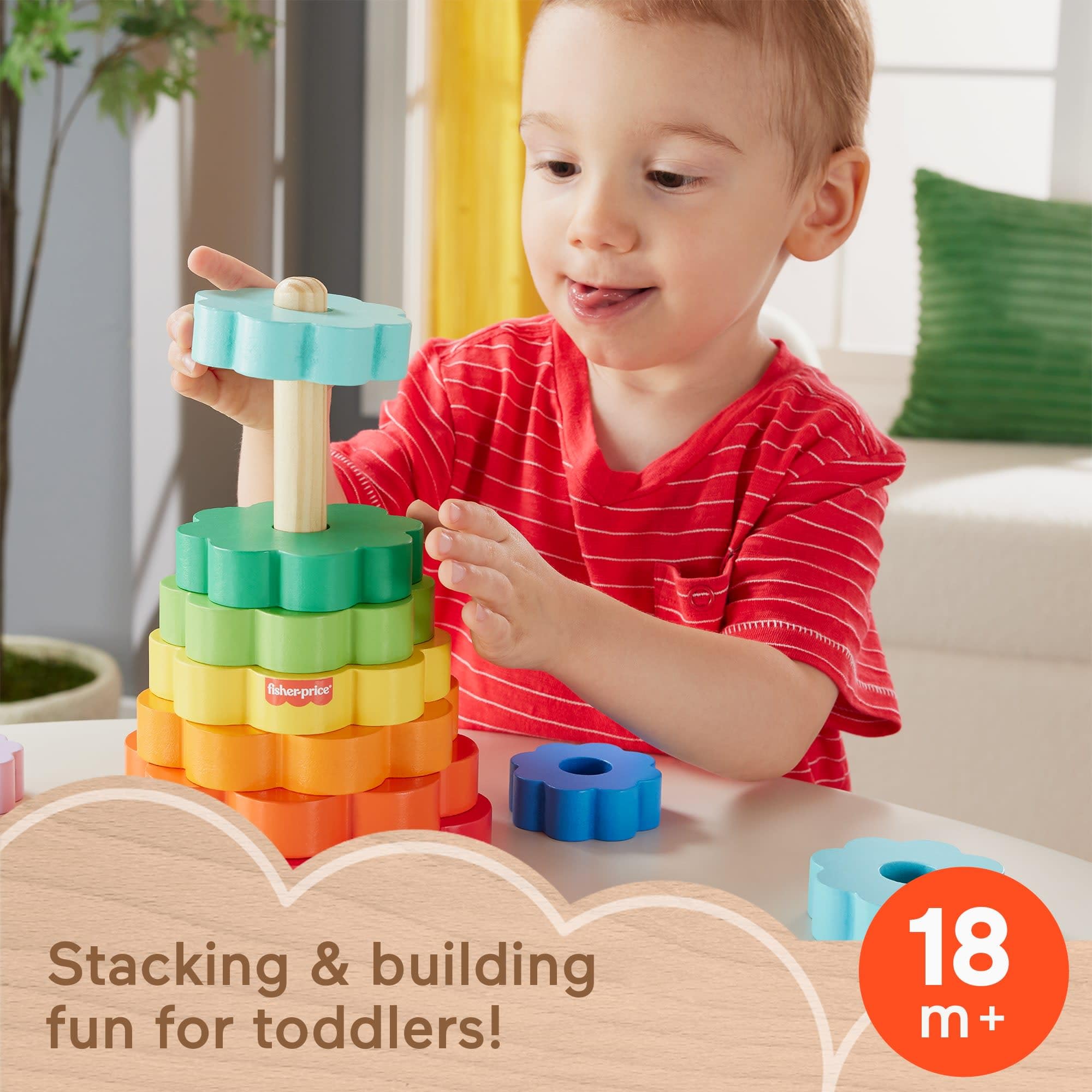 Fisher-Price Wooden Ring Stacker Toy - 10-Piece Educational Stacking Set for Toddlers 18+ Months 5