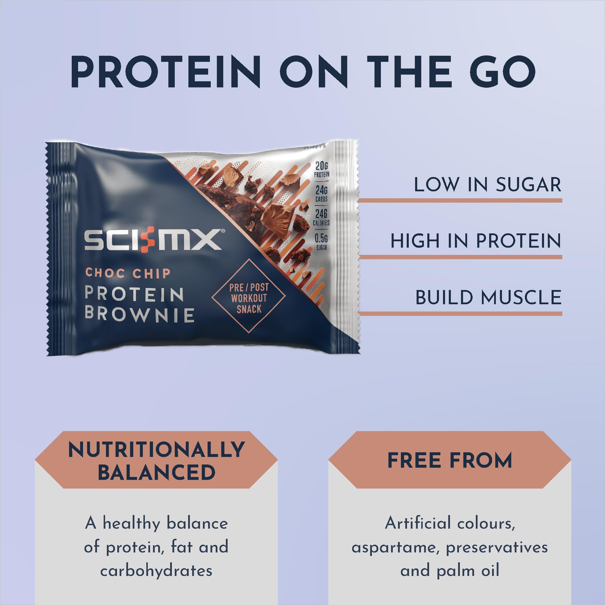 SCI-MX High Protein Chocolate Chip Brownie Box - 20g Protein, 0.5g Sugar | 12 Count
