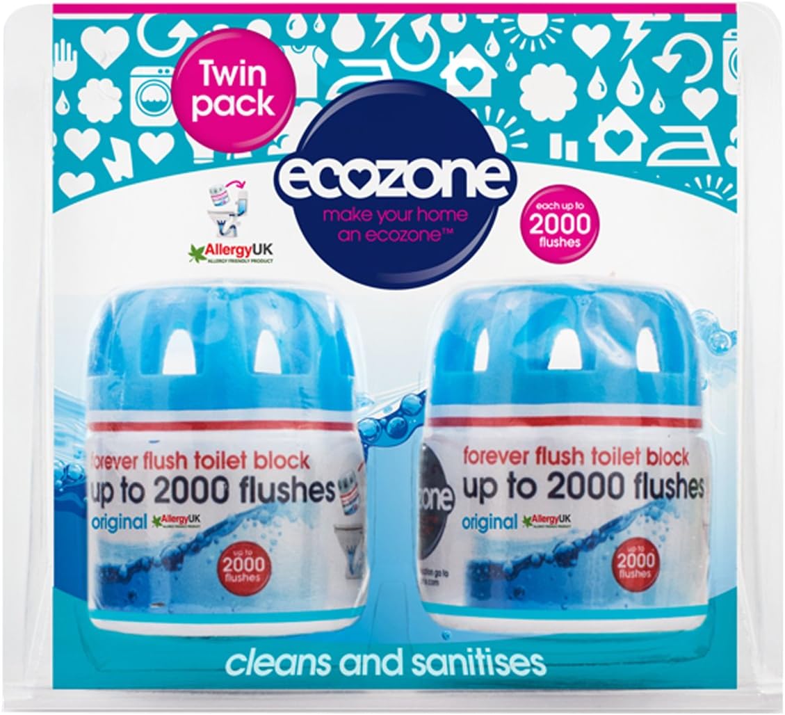 Ecozone Forever Flush 2000 Toilet Block Twin Pack - Eco-Friendly In-Cistern Cleaner