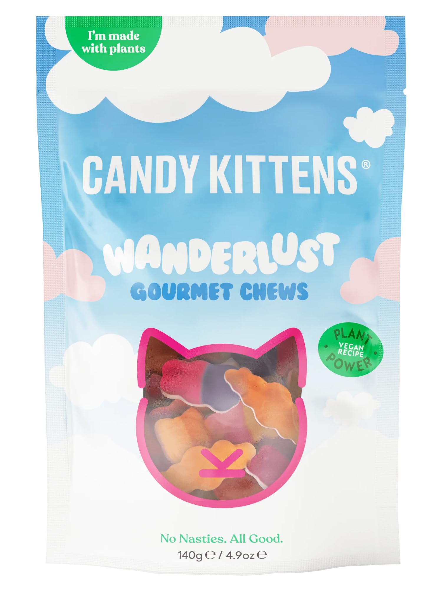 CANDY KITTENS Wanderlust Vegan Sweets - Fruit & Chewy Gummy | 140g Pack of 1