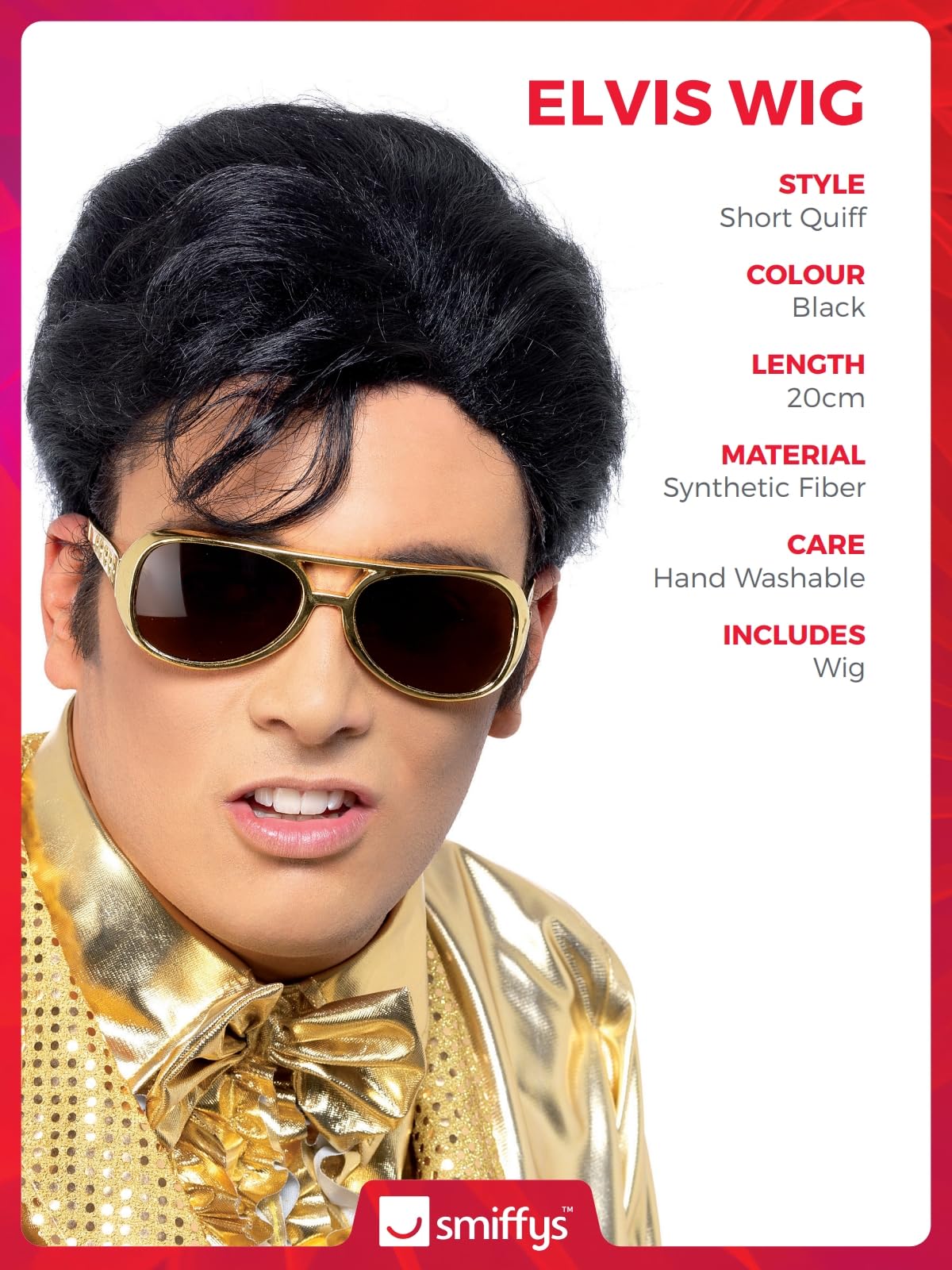 Smiffys Elvis Wig - Black | Kanekalon Material | One Size 3