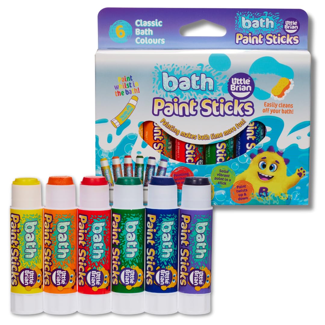Little Brian Bath Paint Sticks - 6 Pack, Mess-Free, Quick Drying | Assorted Colours