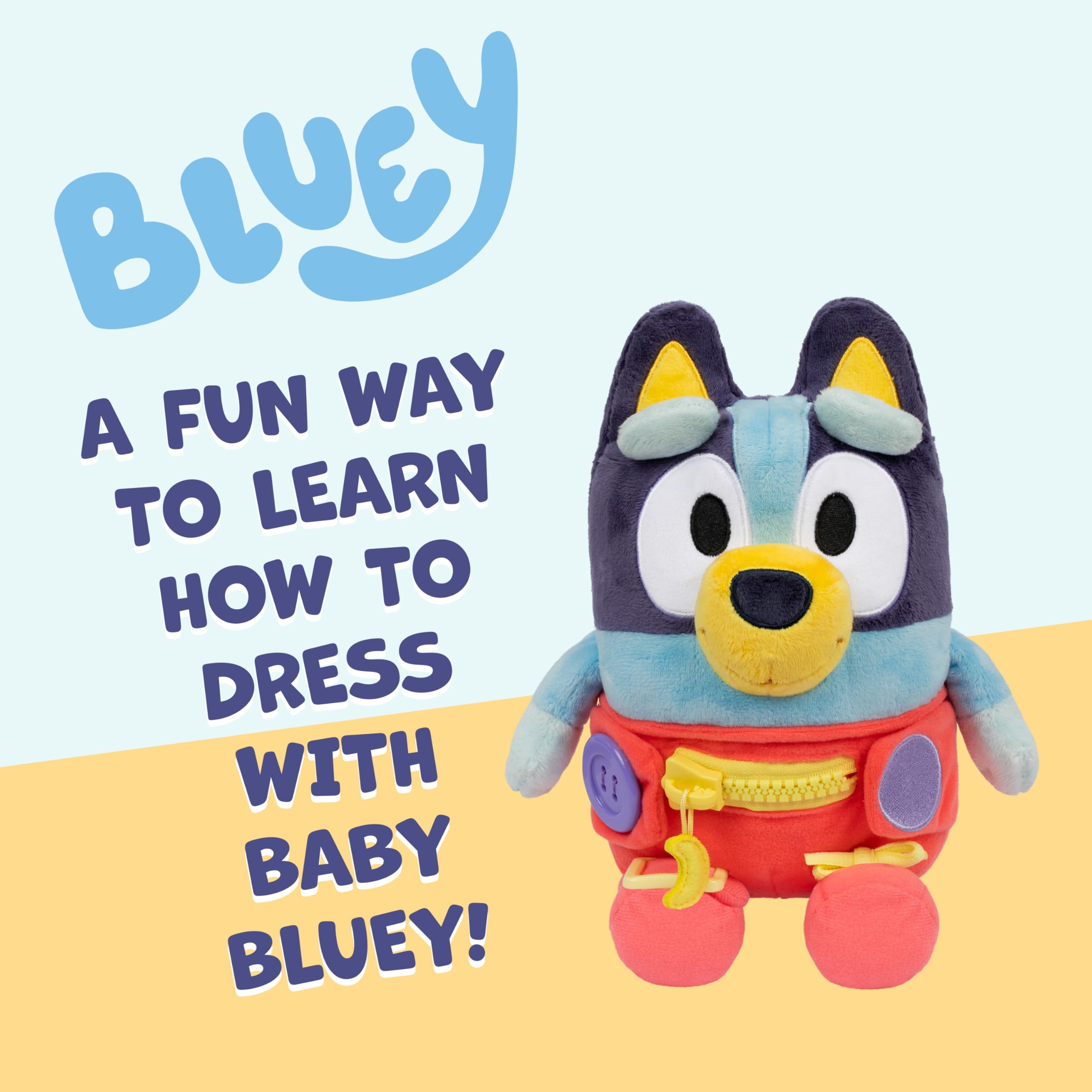 Bluey Dress & Play Baby - Fine Motor Skills Plush Toy for Toddlers 36 Months+