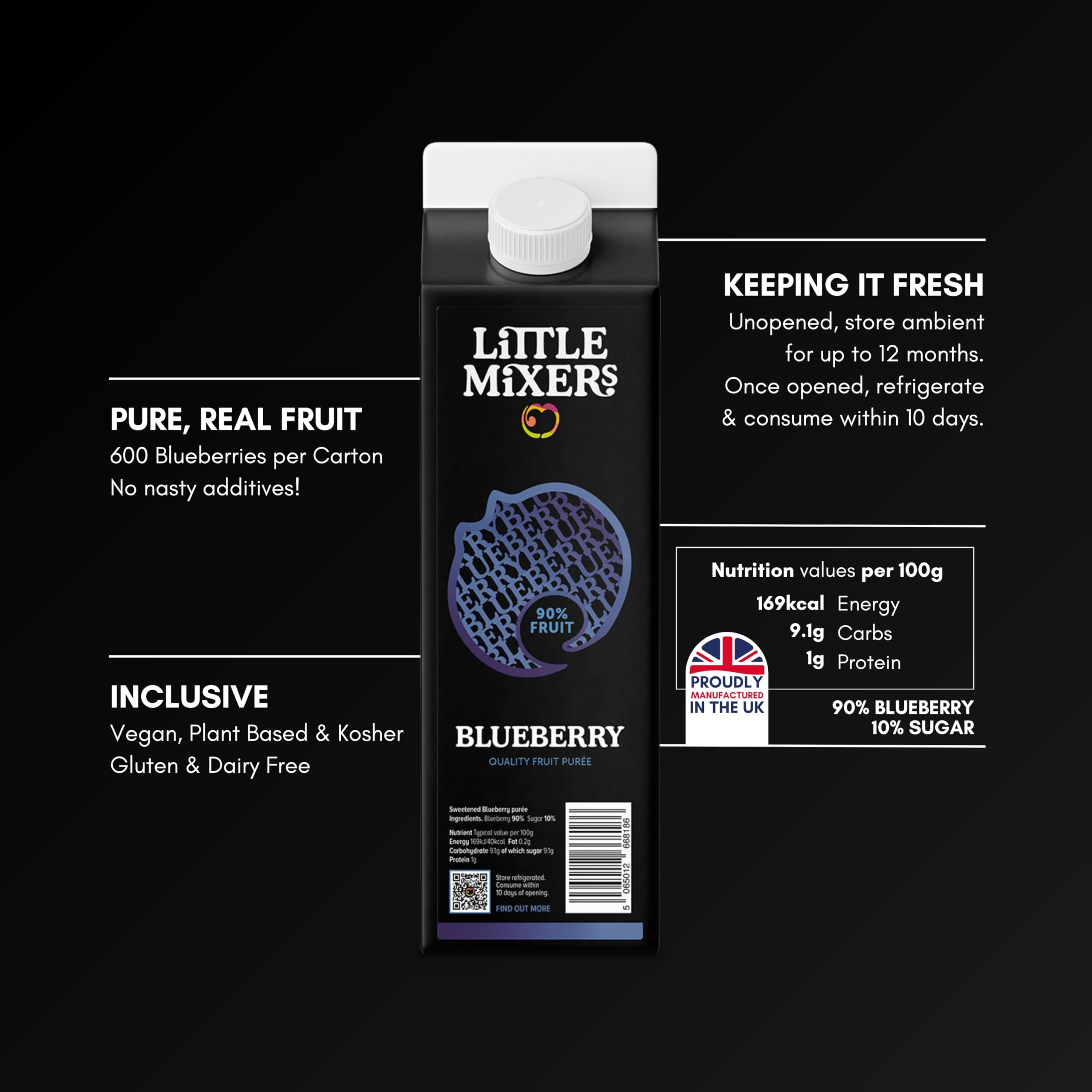 LITTLE MIXERS Blueberry Purée - Real Fruit Cocktail Mixer | 1kg Carton