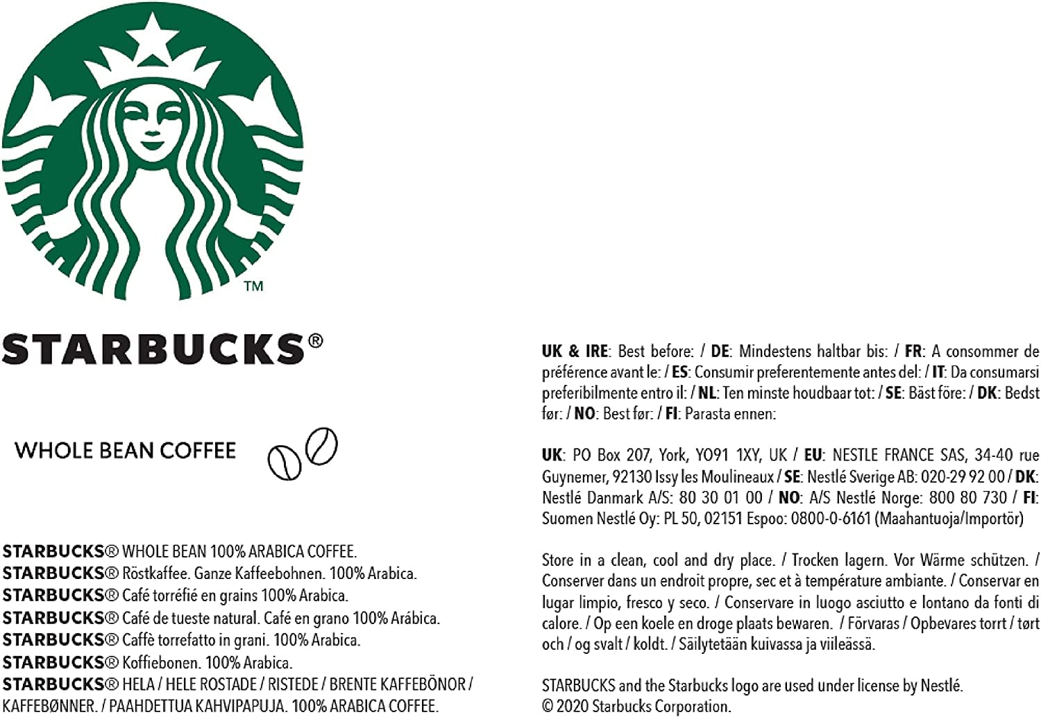 STARBUCKS Blonde Espresso Roast Whole Bean Coffee - Light Roast, Smooth & Sweet Notes | 4 x 450g Pack 4