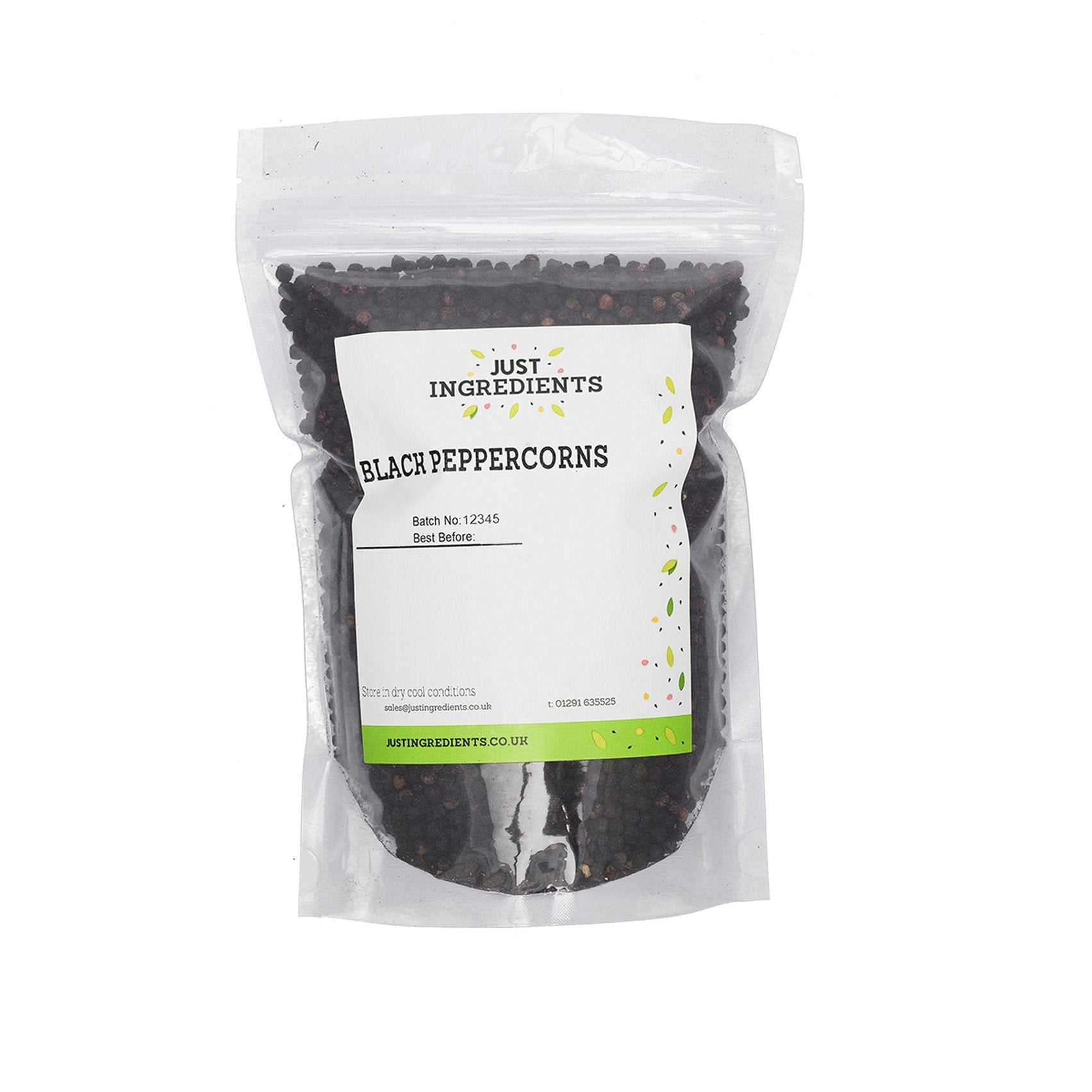 JustIngredients Organic Whole Black Peppercorns 250g - Coarse Cracked, Re-sealable Packaging
